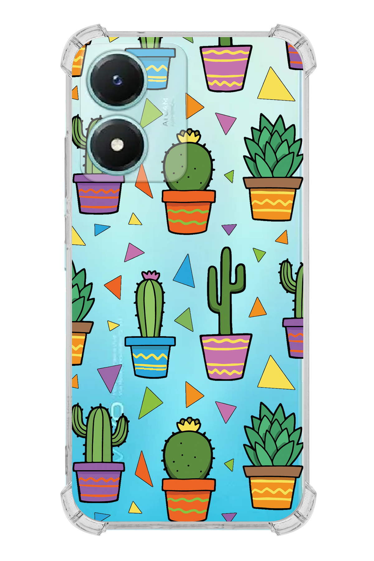 PrinriFy Vivyo Y02s Uyumlu Water Color 4 Baskılı Şeffaf Köşe Korumalı Antişok Kılıf