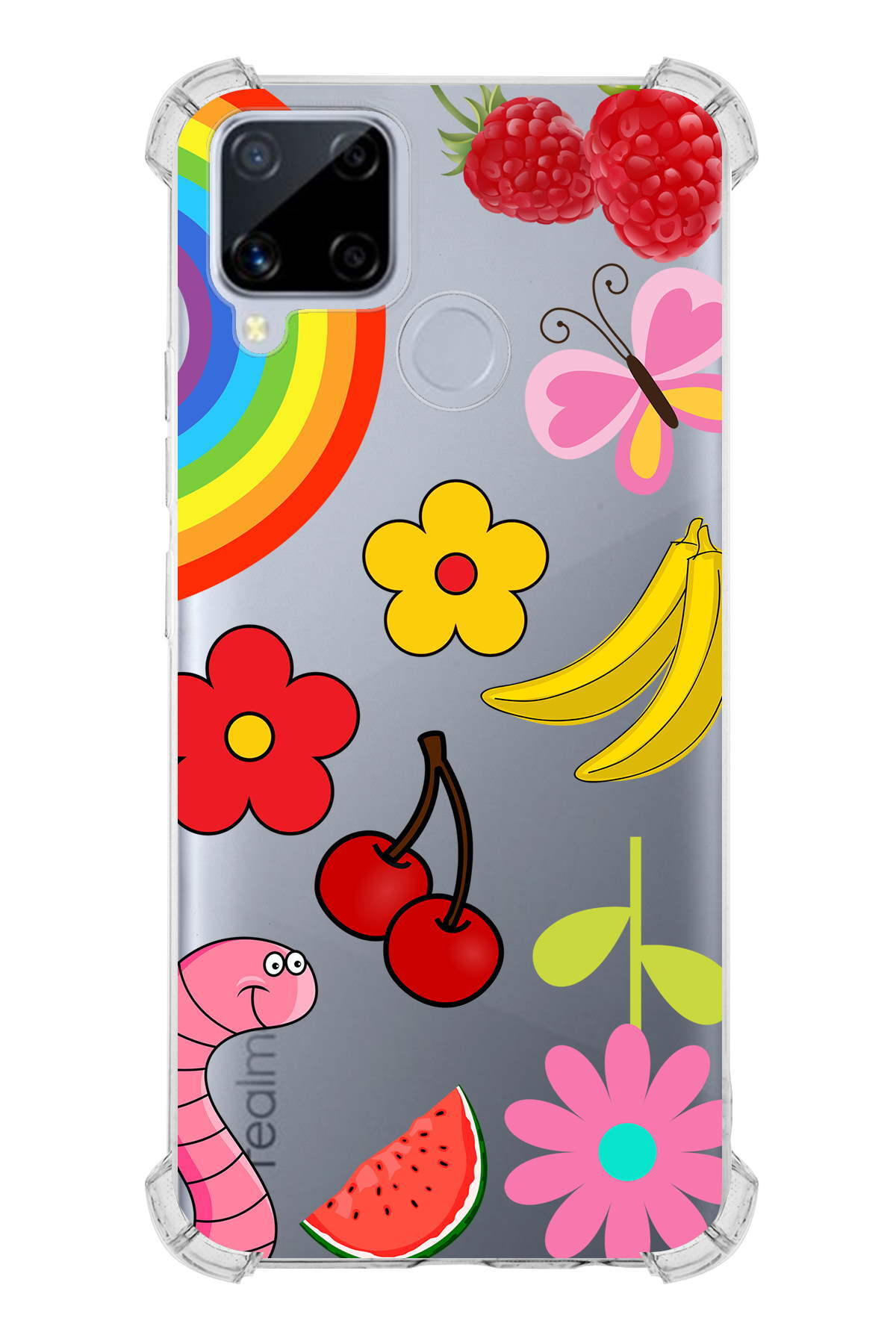 Realme C15 Uyumlu Water Color 5 Baskılı Şeffaf Köşe Korumalı Antişok Kılıf