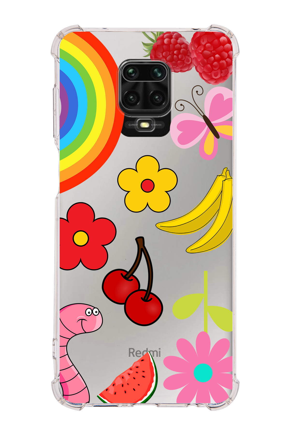 PrinriFy Xiaomi Redmi Note 9s Uyumlu Water Color 5 Baskılı Şeffaf Köşe Korumalı Antişok Kılıf