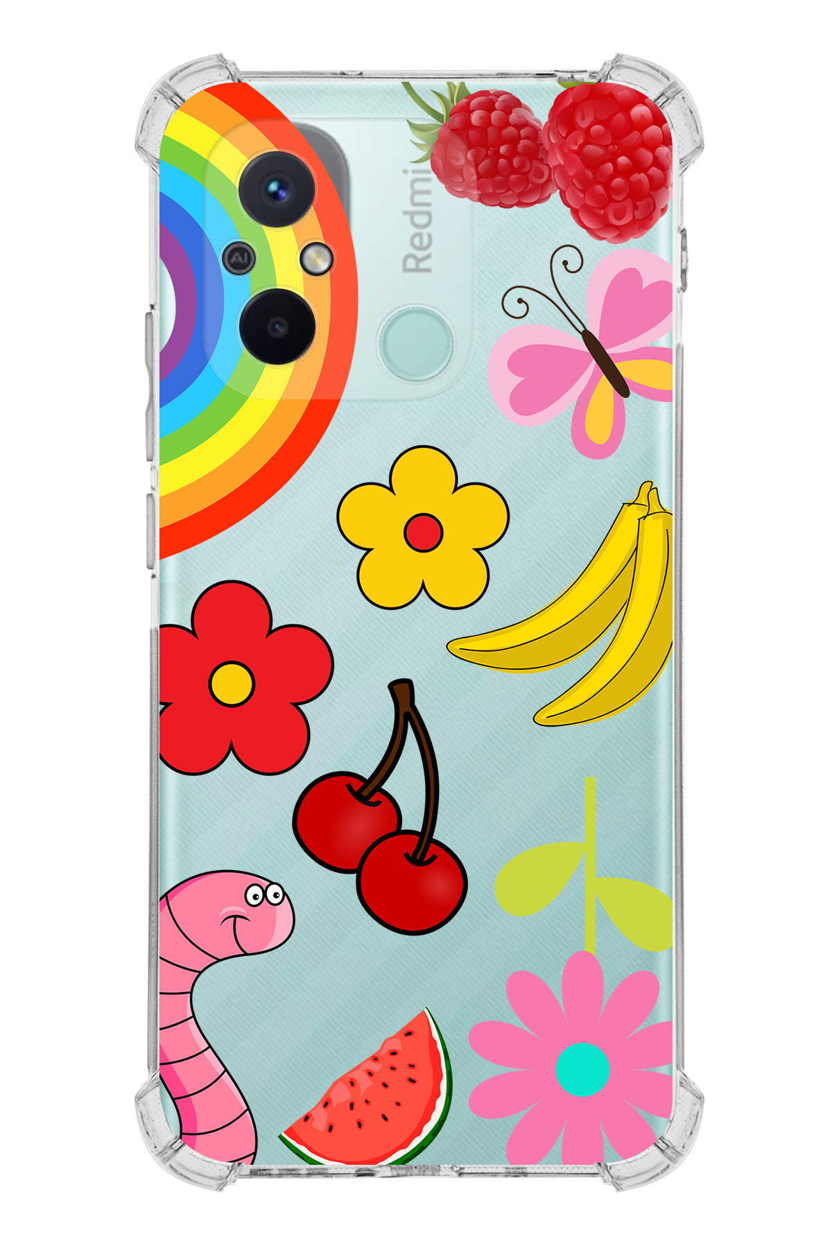 PrinriFy Xiaomi Redmi 12C Uyumlu Water Color 5 Baskılı Şeffaf Köşe Korumalı Antişok Kılıf