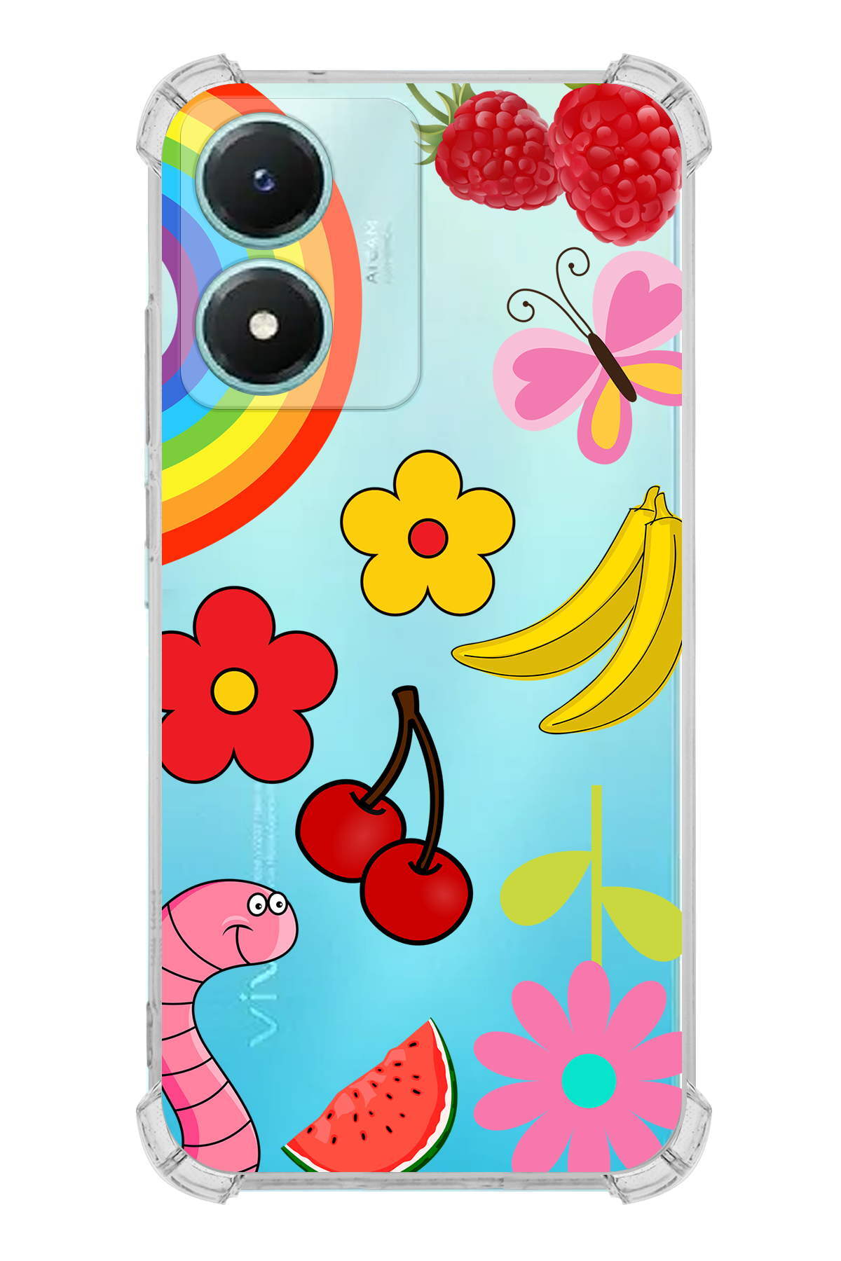 PrinriFy Vivo Y16 Uyumlu Water Color 5 Baskılı Şeffaf Köşe Korumalı Antişok Kılıf
