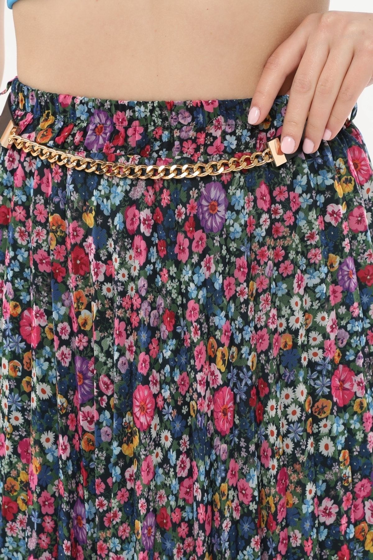 sehatex-Pleated Chiffon Skirt - Patterned, Elastic Waist and Lined Qys 3