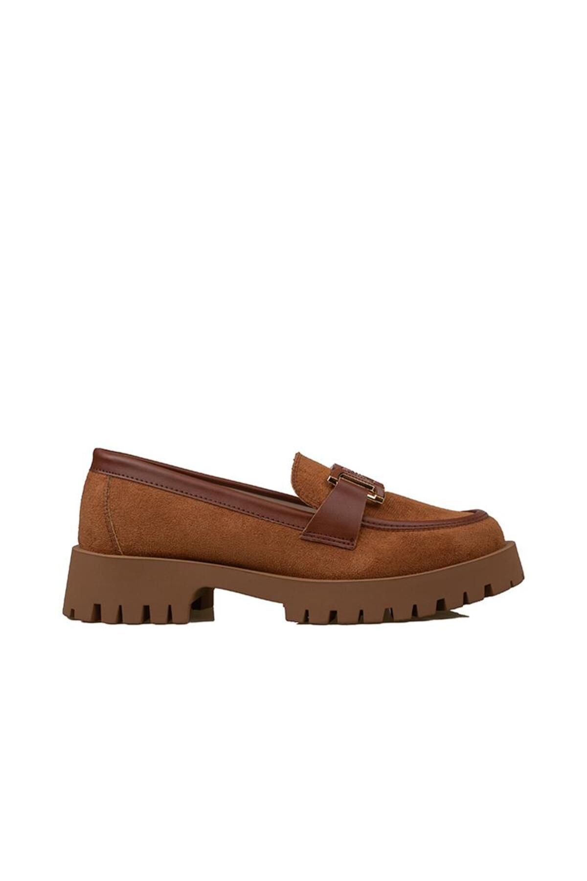 Trend Adımlar-Taba Chic Belle - Women's Suede Oxford Buckle Shoes 1