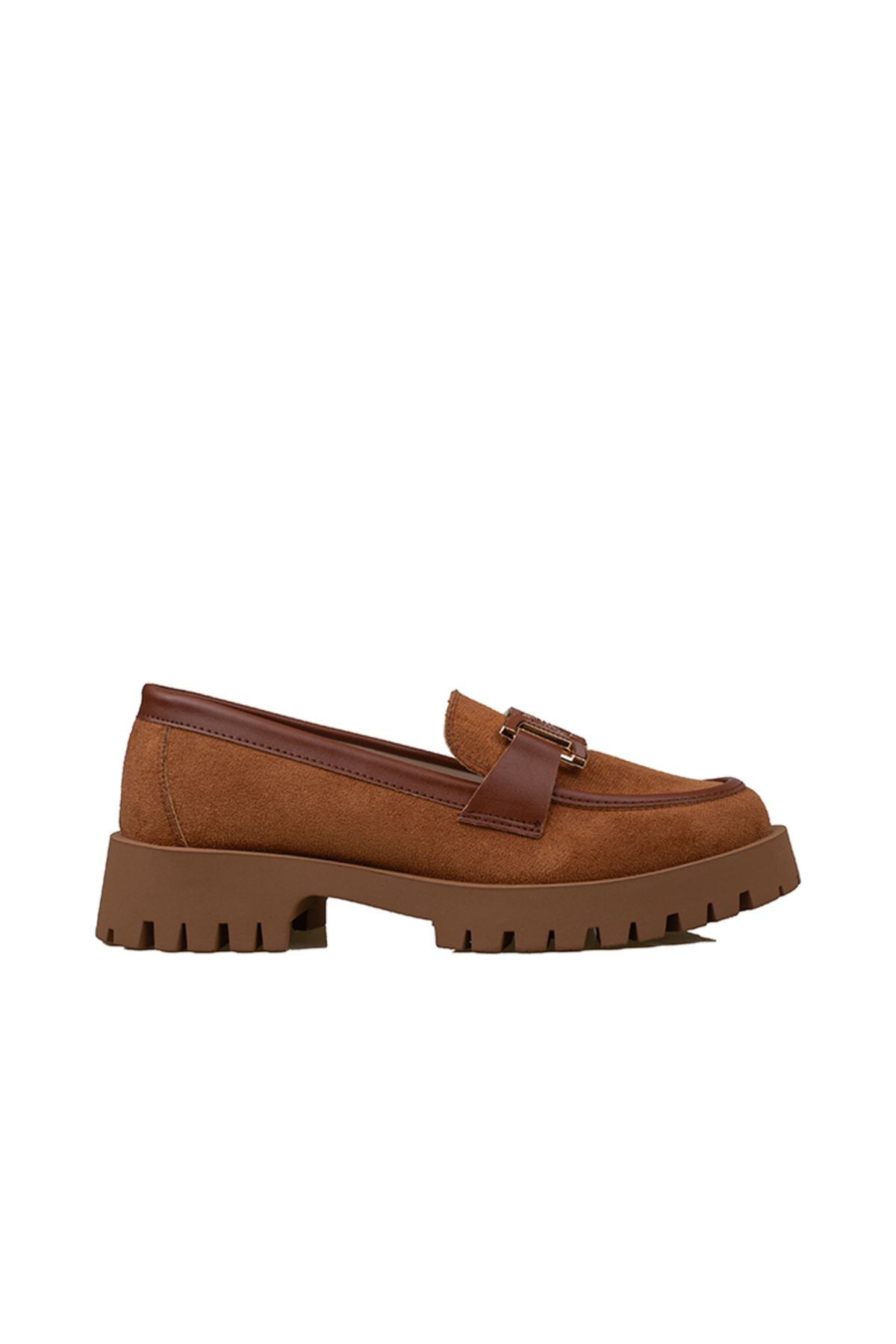 Trend Adımlar-Taba Chic Belle - Women's Suede Oxford Buckle Shoes 2