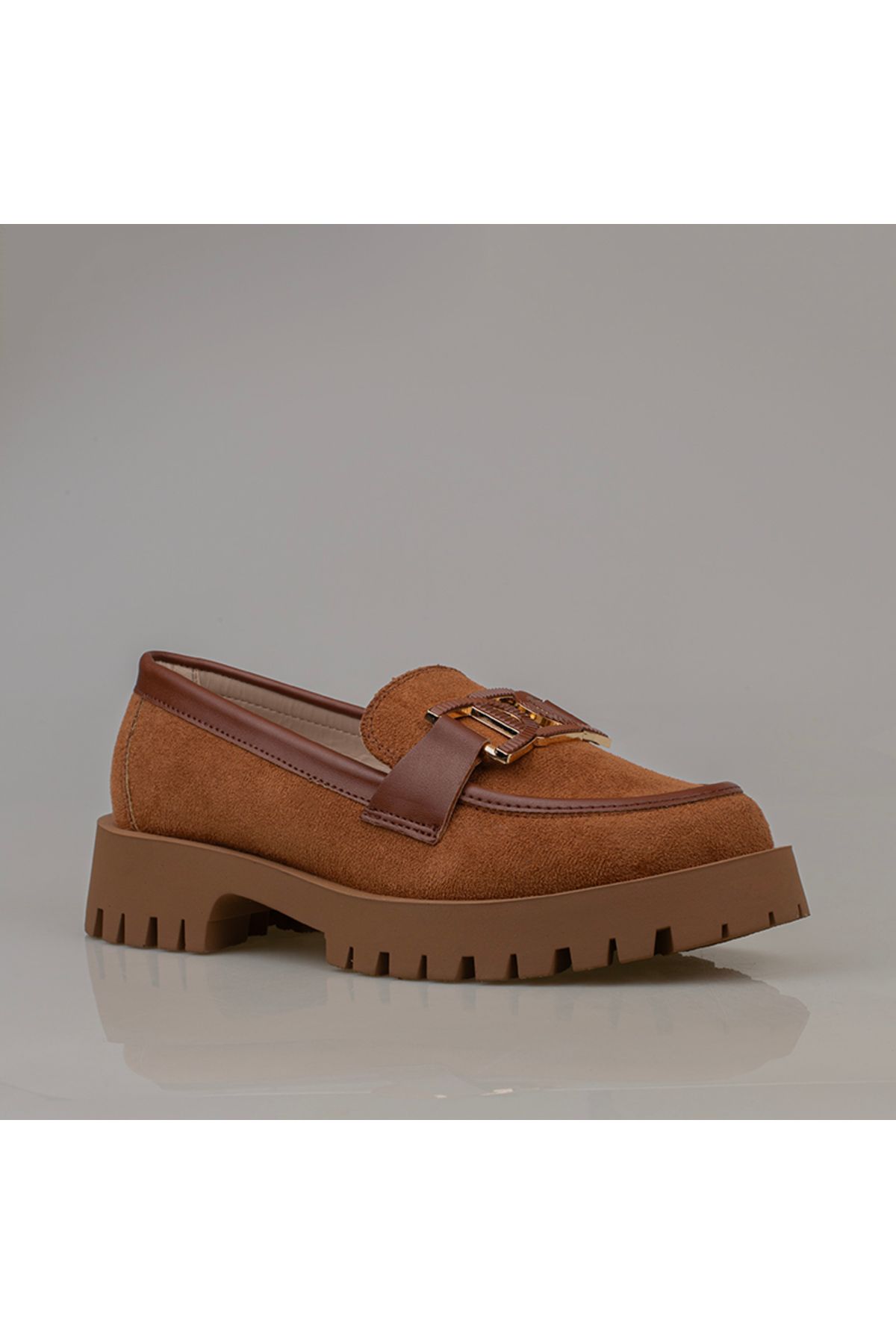 Trend Adımlar-Taba Chic Belle - Women's Suede Oxford Buckle Shoes 3