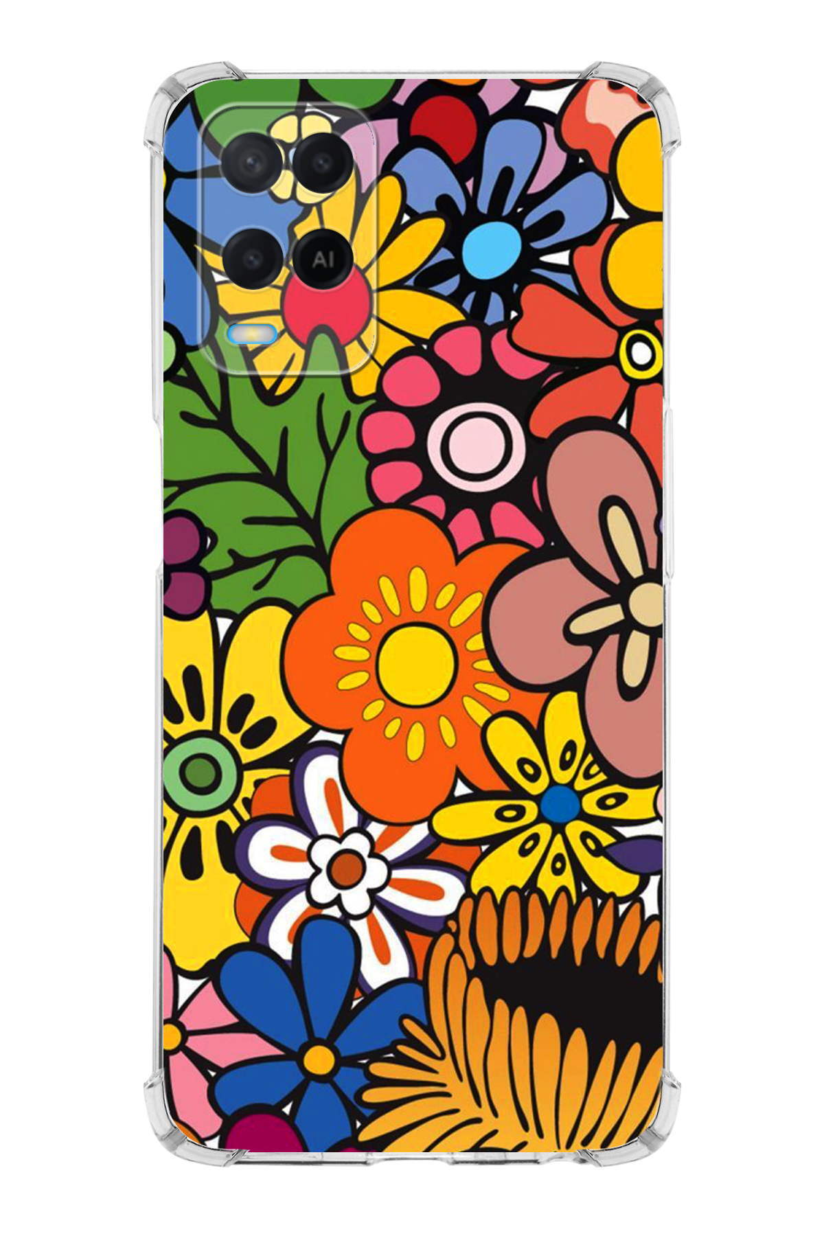 Oppo A54 4G Uyumlu Retro Color 2 Baskılı Şeffaf Köşe Korumalı Antişok Kılıf