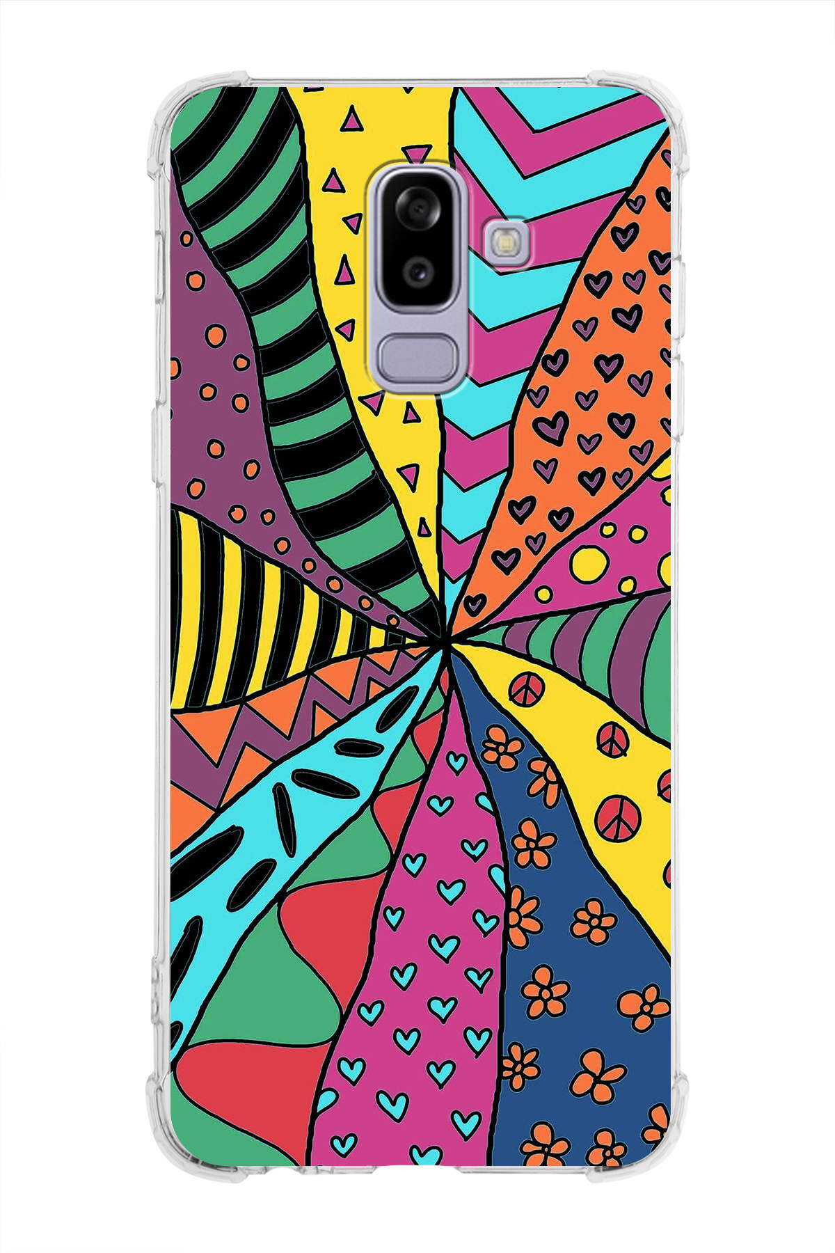 Samsung Galaxy J8 Uyumlu Retro Color 4 Baskılı Şeffaf Köşe Korumalı Antişok Kılıf