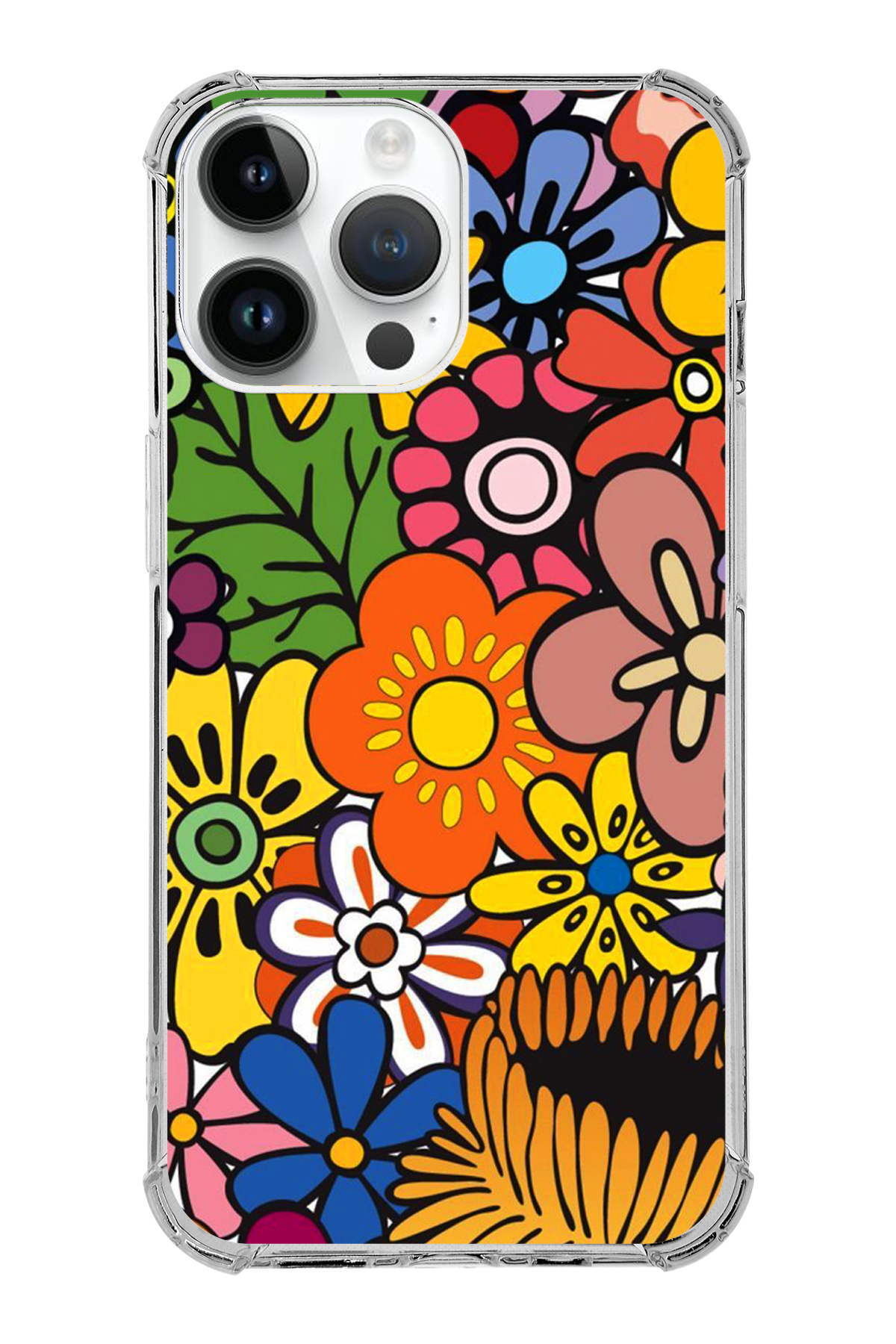 Apple iPhone 14 Pro Max Uyumlu Retro Color 2 Baskılı Şeffaf Köşe Korumalı Antişok Kılıf