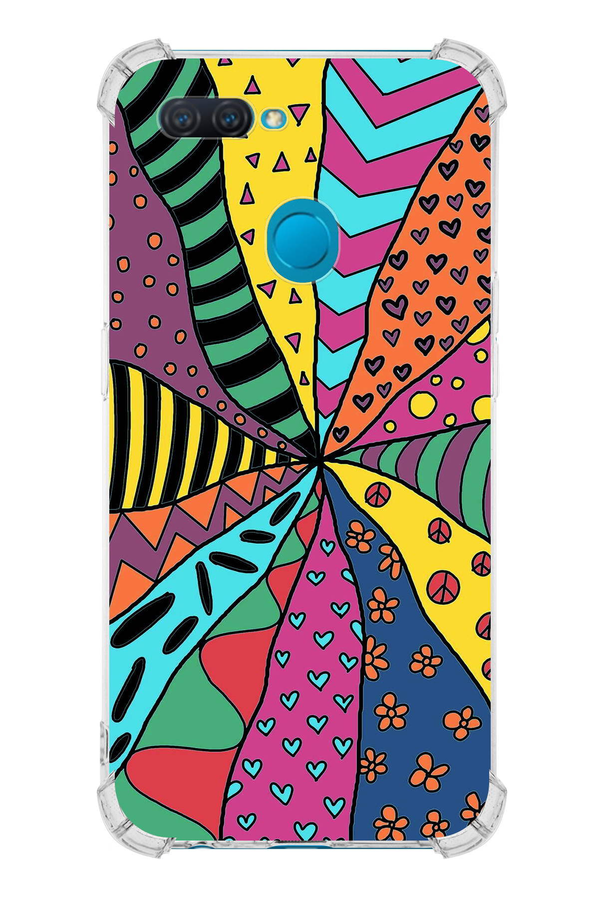 Oppo A12 Uyumlu Retro Color 4 Baskılı Şeffaf Köşe Korumalı Antişok Kılıf