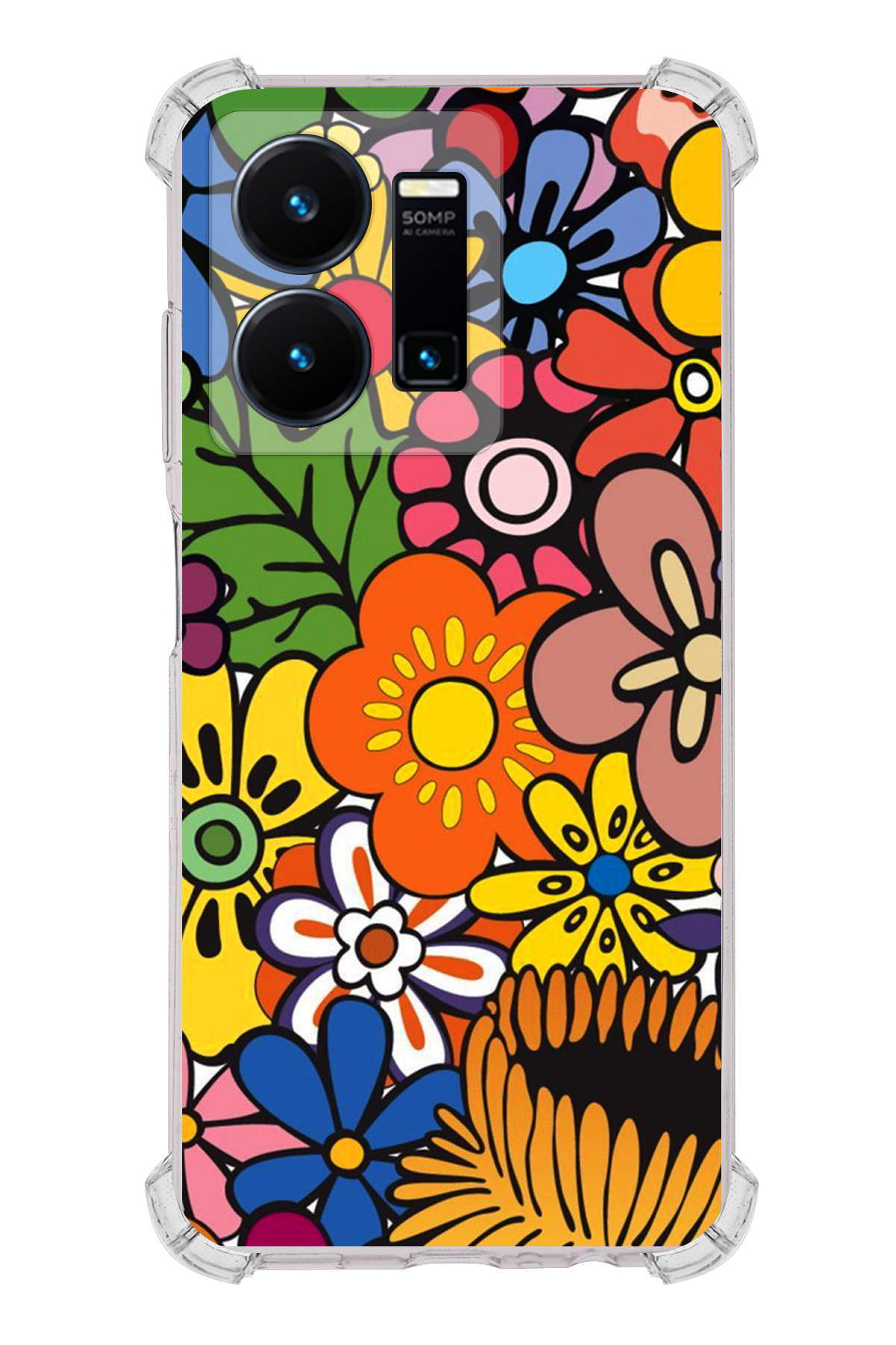 Vivo Y22s Uyumlu Retro Color 2 Baskılı Şeffaf Köşe Korumalı Antişok Kılıf