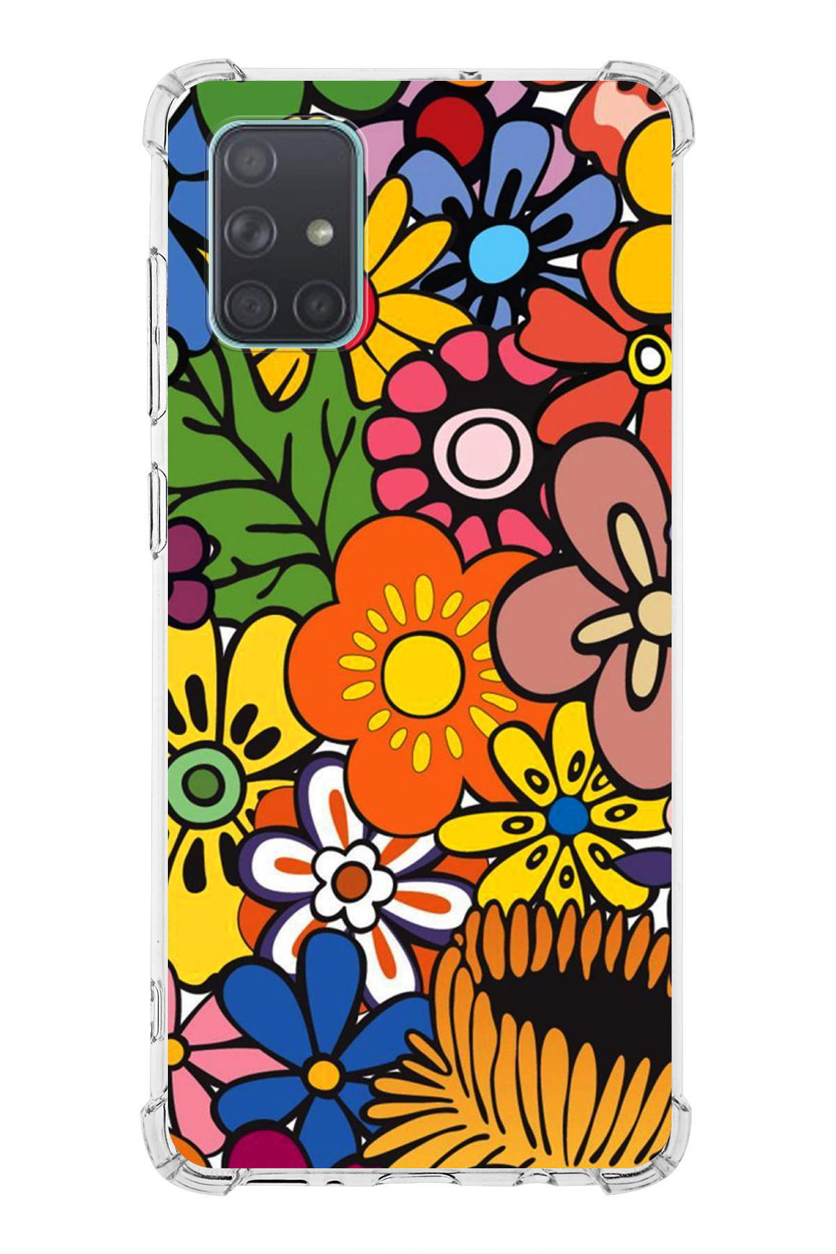 Samsung Galaxy A71 Uyumlu Retro Color 2 Baskılı Şeffaf Köşe Korumalı Antişok Kılıf