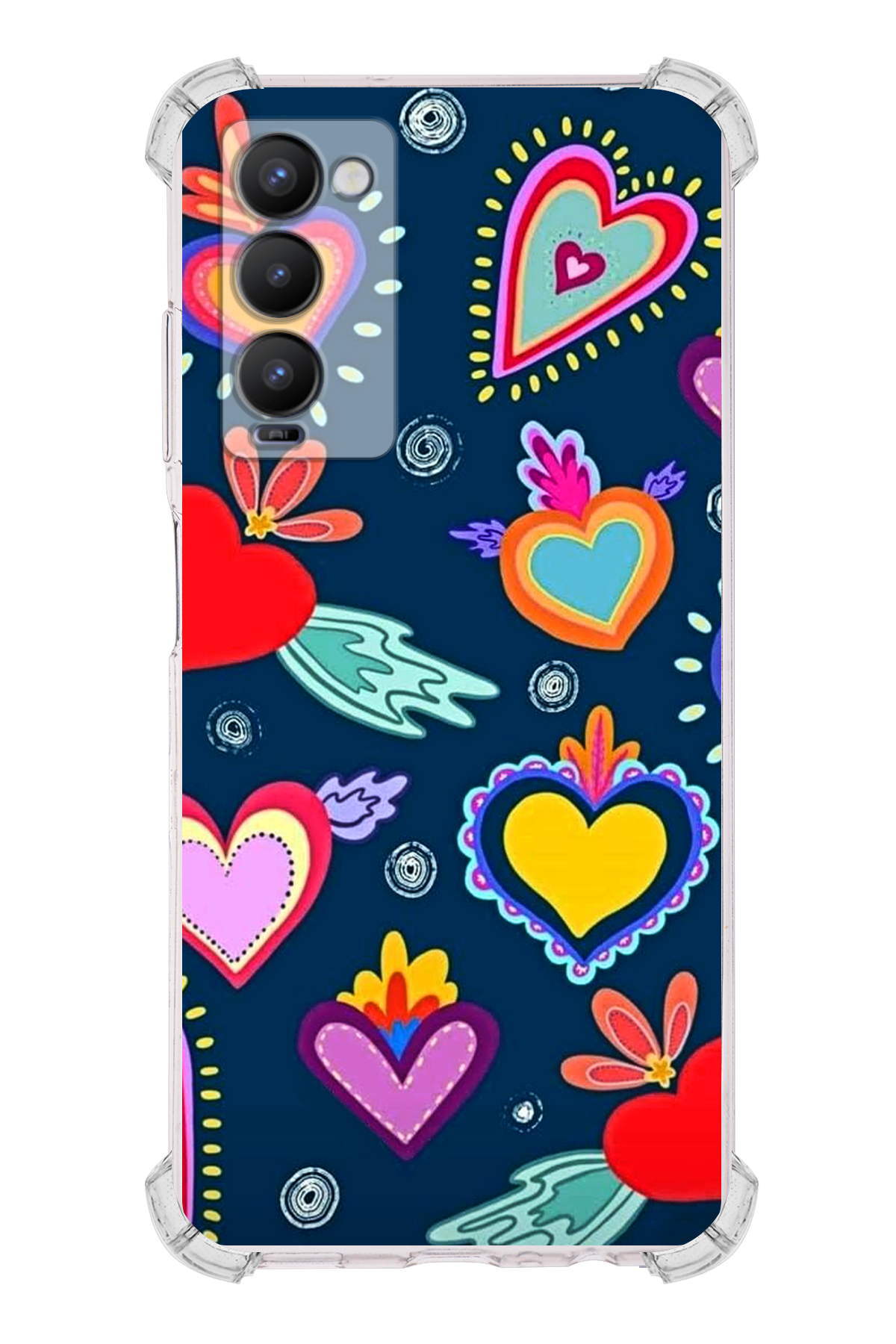 Tecno Camon 18 Uyumlu Retro Color 3 Baskılı Şeffaf Köşe Korumalı Antişok Kılıf