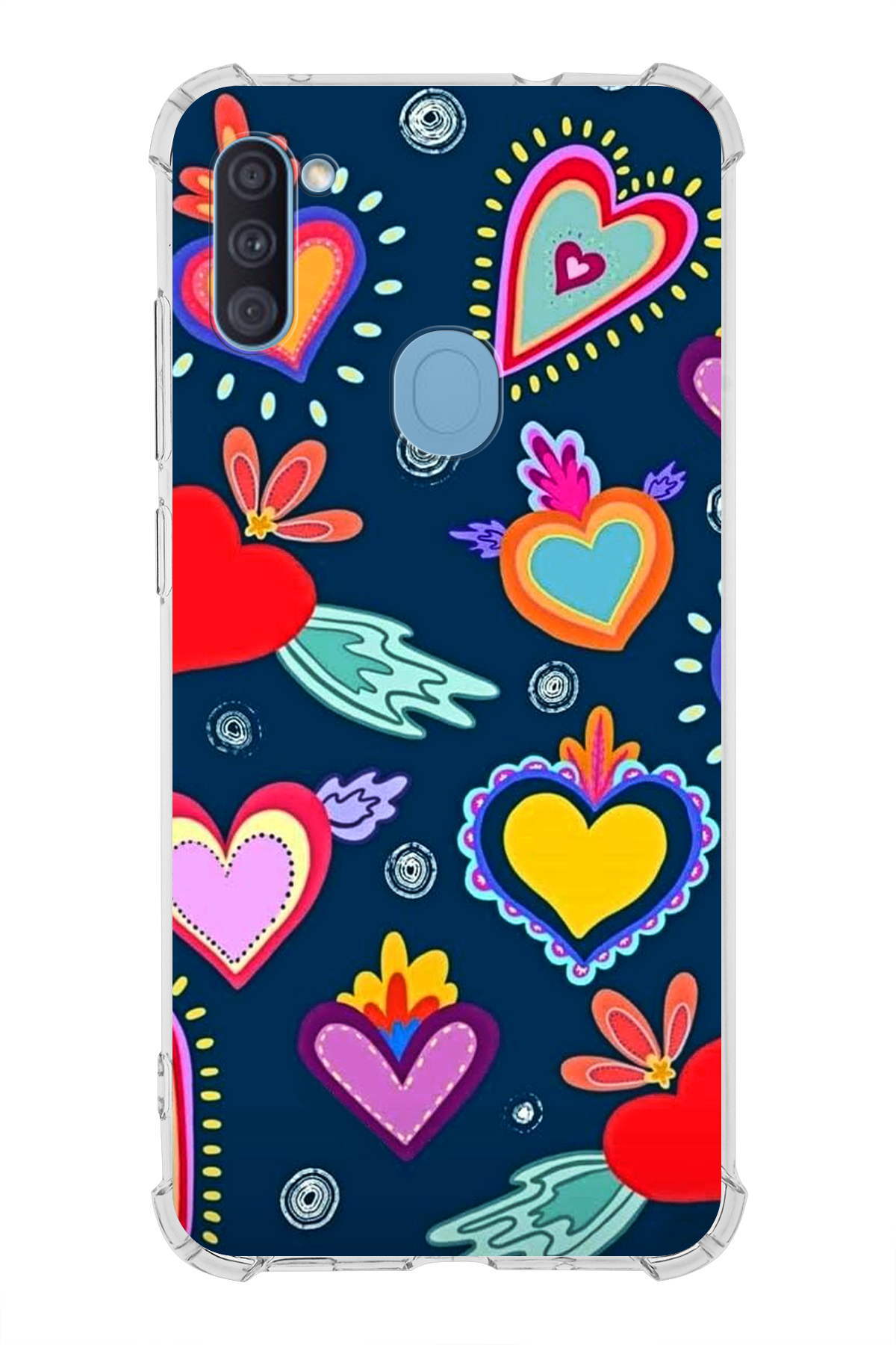 Samsung Galaxy M11 Uyumlu Retro Color 3 Baskılı Şeffaf Köşe Korumalı Antişok Kılıf