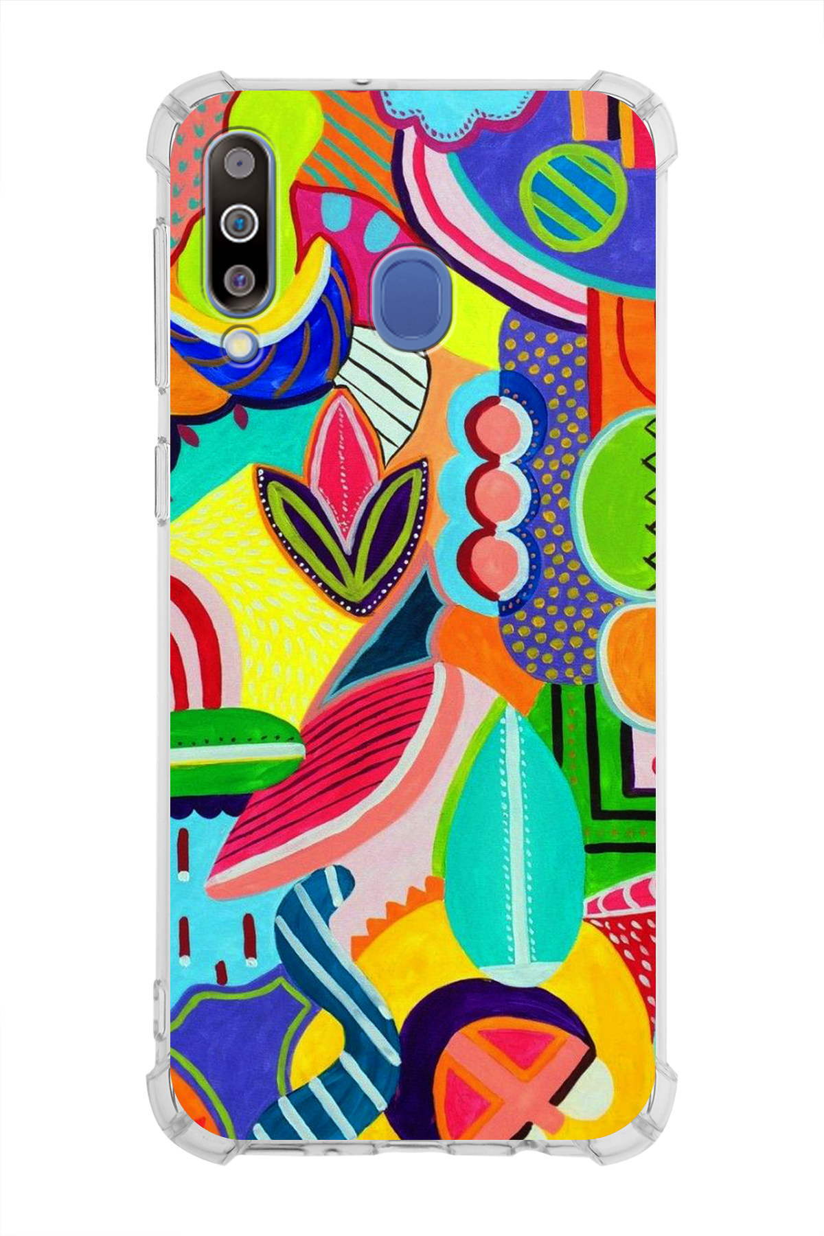 Samsung Galaxy M30 Uyumlu Retro Color 6 Baskılı Şeffaf Köşe Korumalı Antişok Kılıf