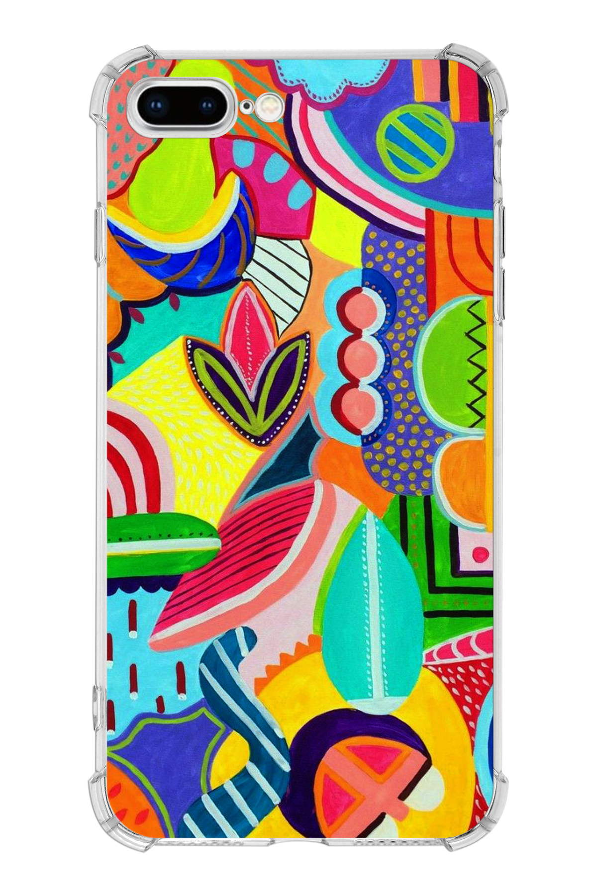 Apple iPhone 7 Plus Uyumlu Retro Color 6 Baskılı Şeffaf Köşe Korumalı Antişok Kılıf