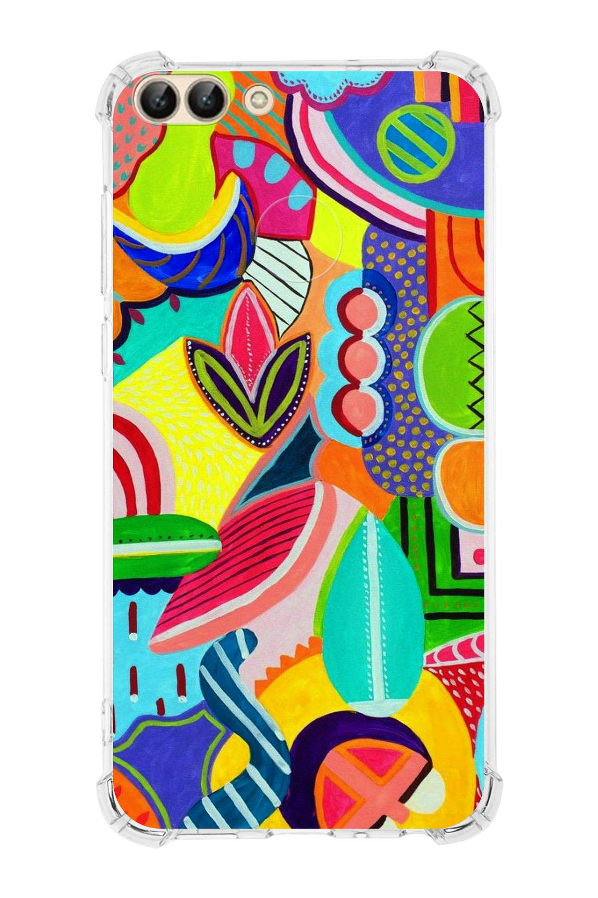 Huawei P Smart Uyumlu Retro Color 6 Baskılı Şeffaf Köşe Korumalı Antişok Kılıf