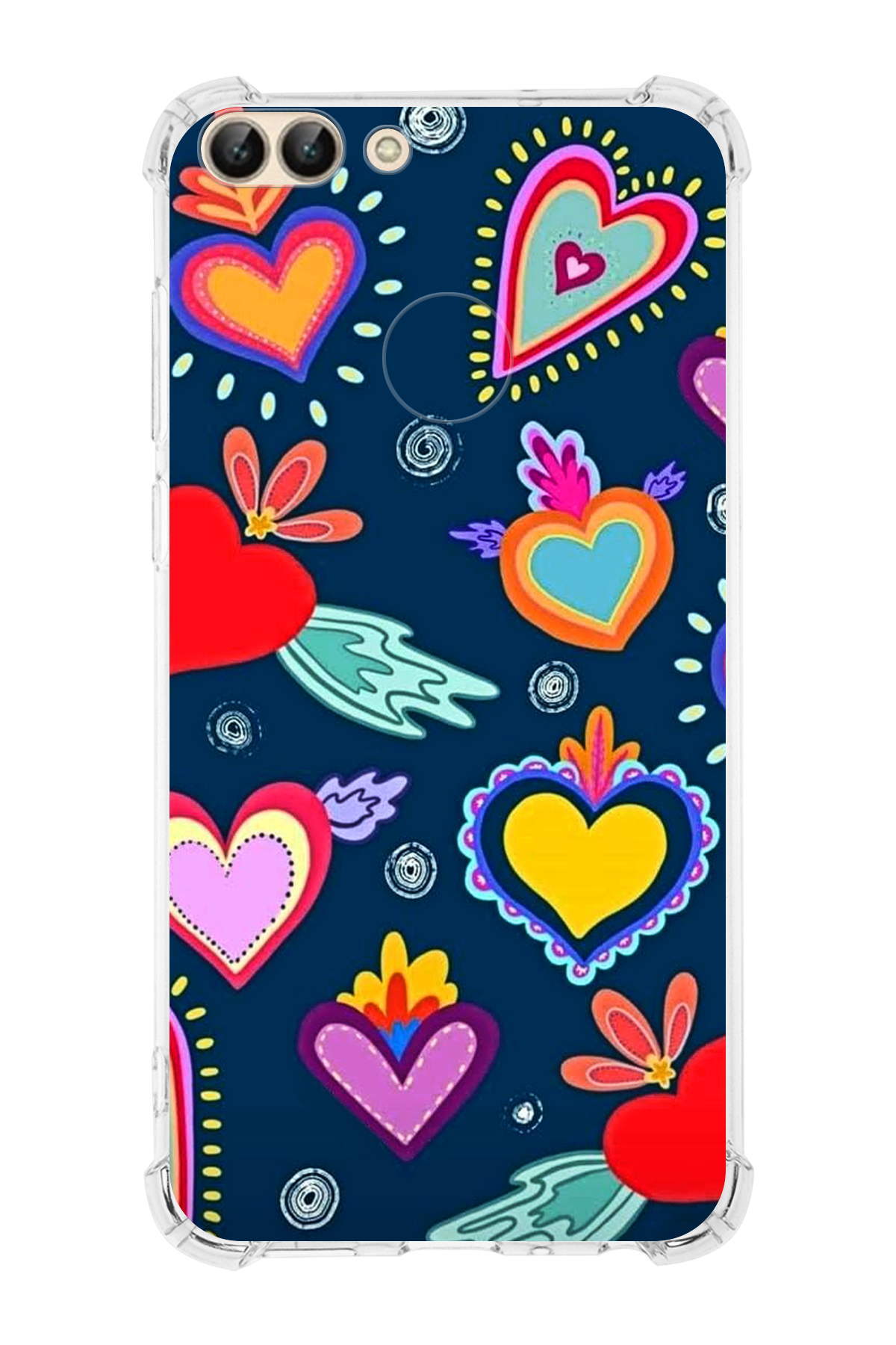 Huawei P Smart Uyumlu Retro Color 3 Baskılı Şeffaf Köşe Korumalı Antişok Kılıf