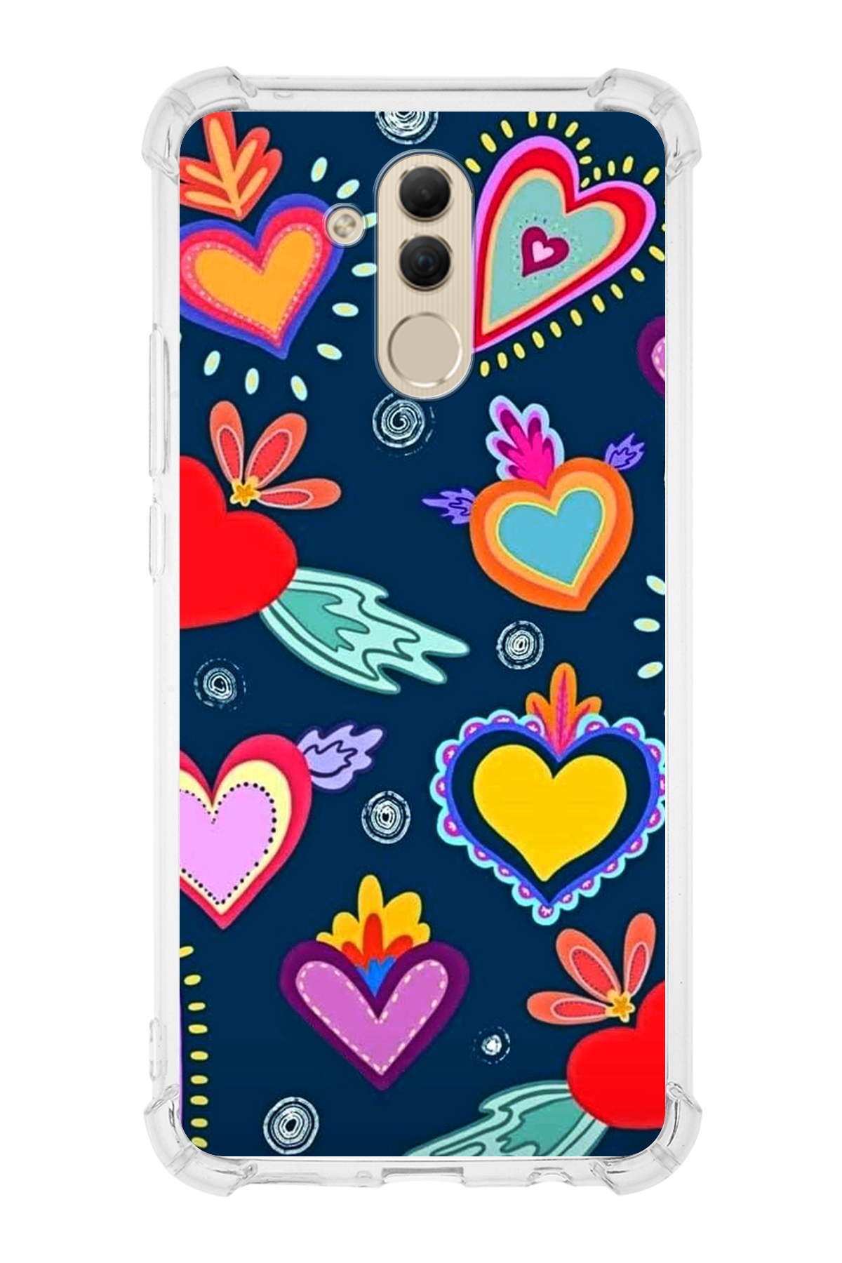 Huawei Mate 10 Lite Uyumlu Retro Color 3 Baskılı Şeffaf Köşe Korumalı Antişok Kılıf