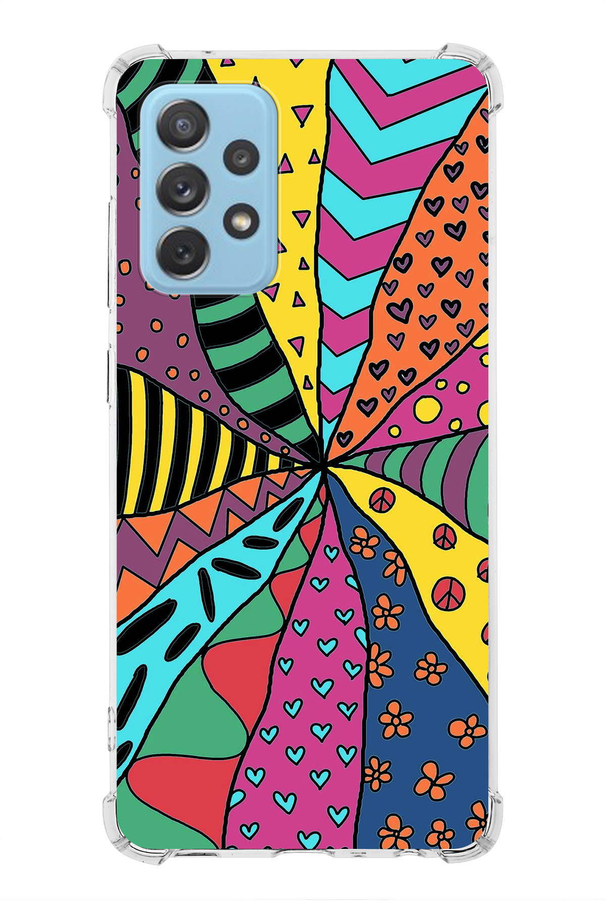 Samsung Galaxy A72 Uyumlu Retro Color 4 Baskılı Şeffaf Köşe Korumalı Antişok Kılıf