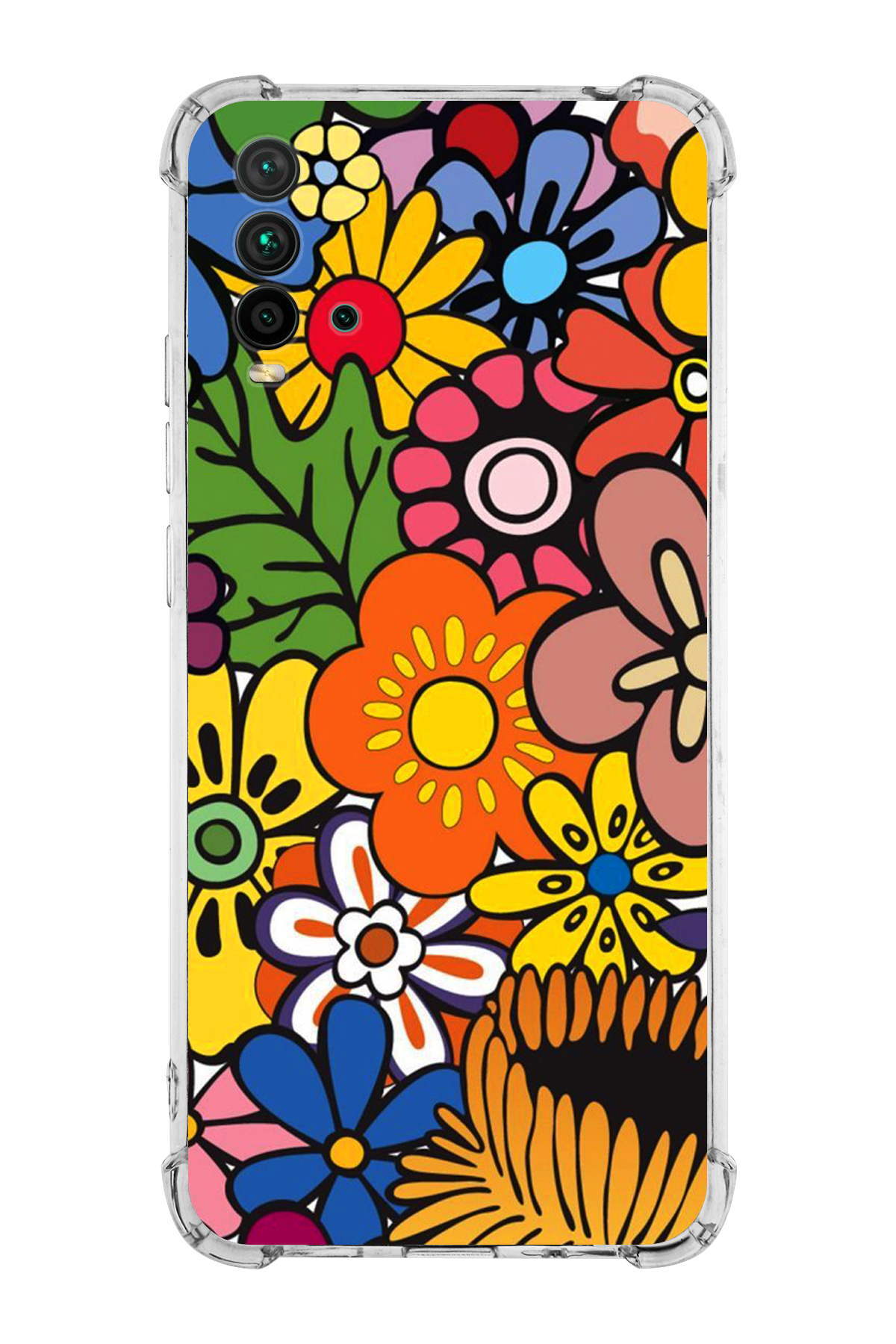 Xiaomi Redmi 9T Uyumlu Retro Color 2 Baskılı Şeffaf Köşe Korumalı Antişok Kılıf