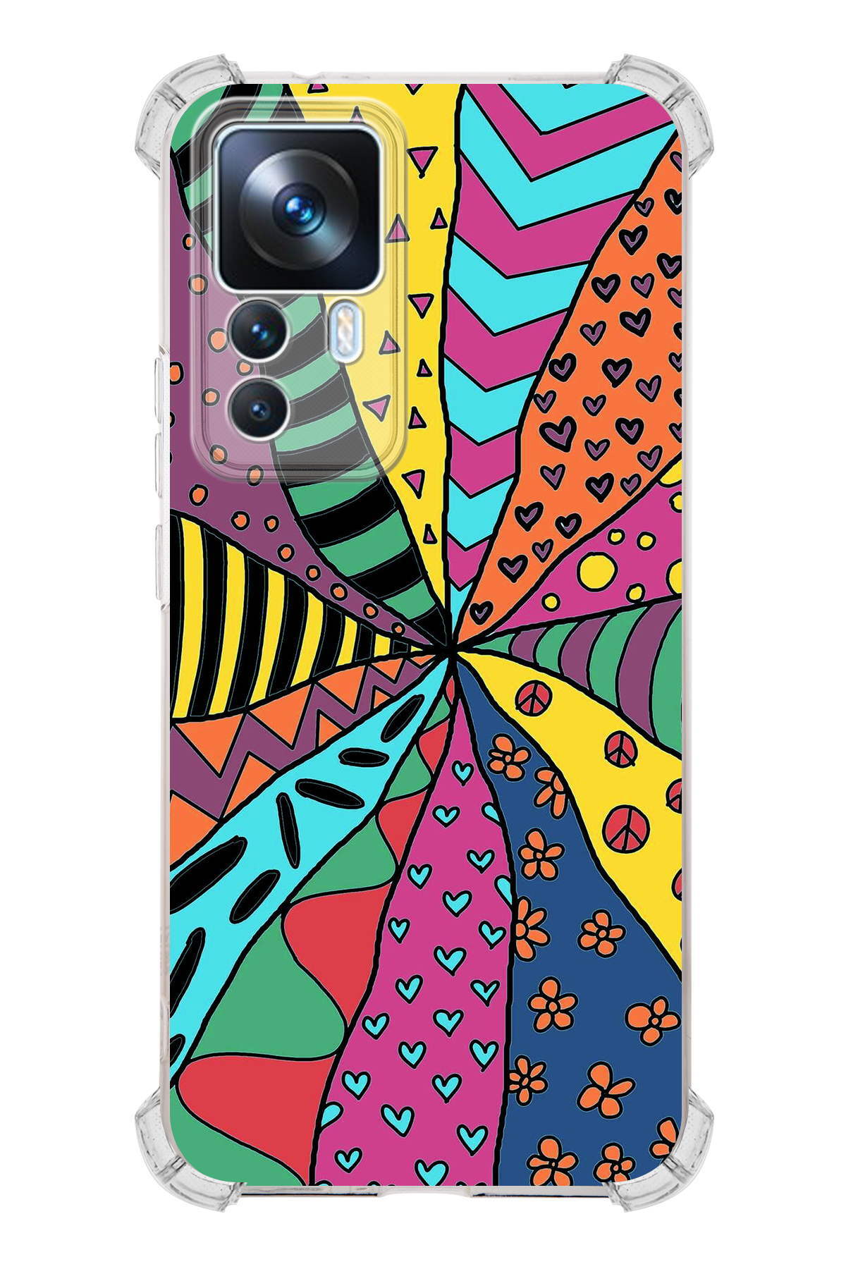 Xiaomi Mi 12T Uyumlu Retro Color 4 Baskılı Şeffaf Köşe Korumalı Antişok Kılıf