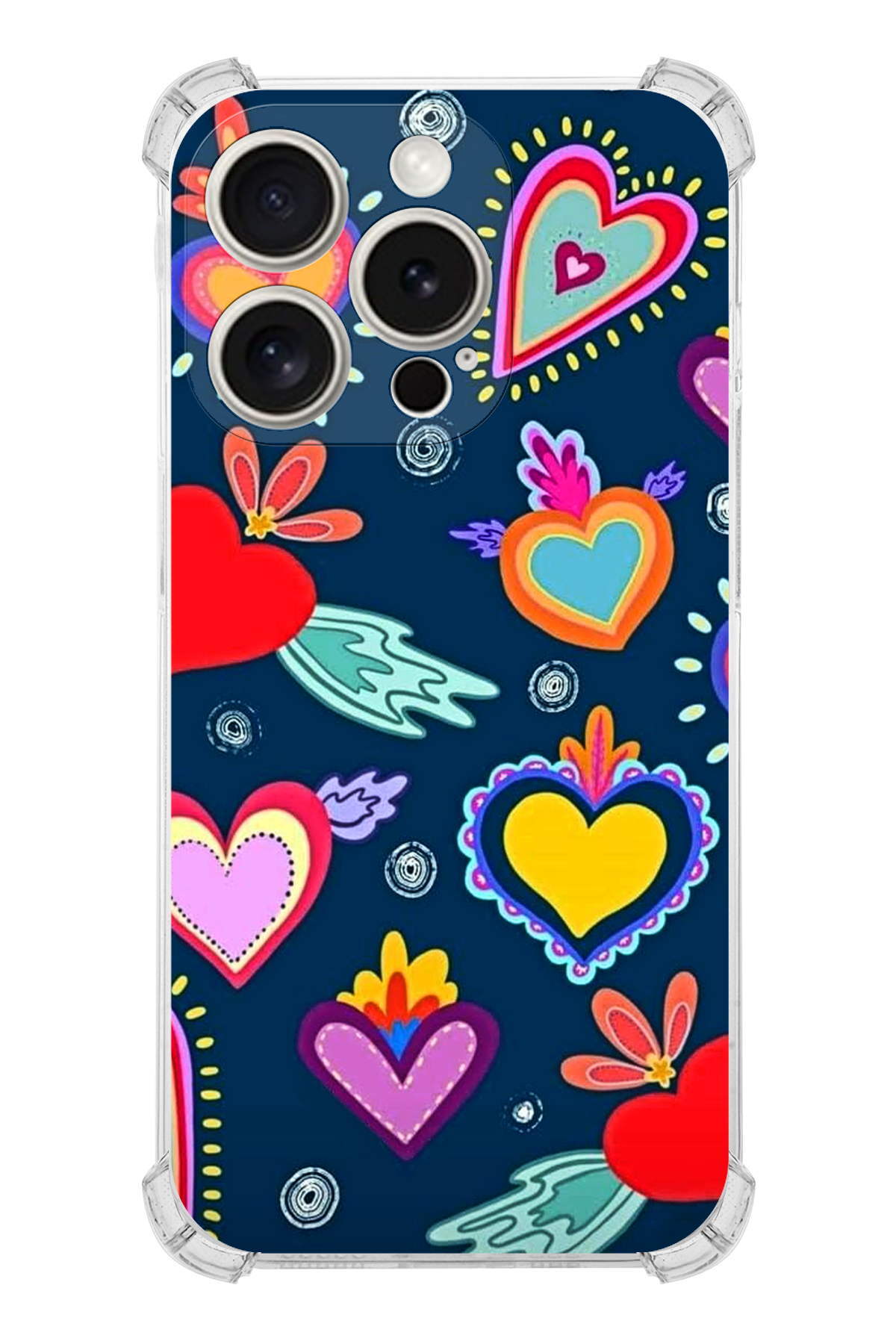 Apple iPhone 15 Pro Retro Color 3 Şeffaf Köşe ve Kamera Korumalı Korumalı Antişok Kılıf