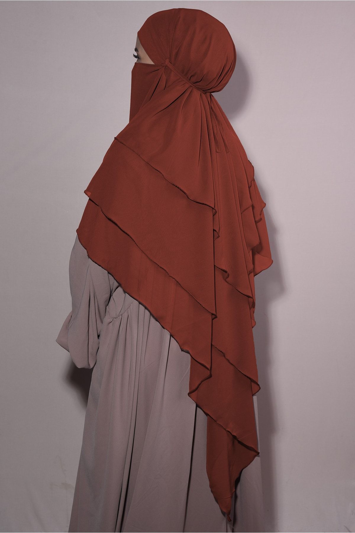 Nowa Scarf-Souffle Khimar Hijab with Veil Three Layers Chiffon Shawl Tile 3