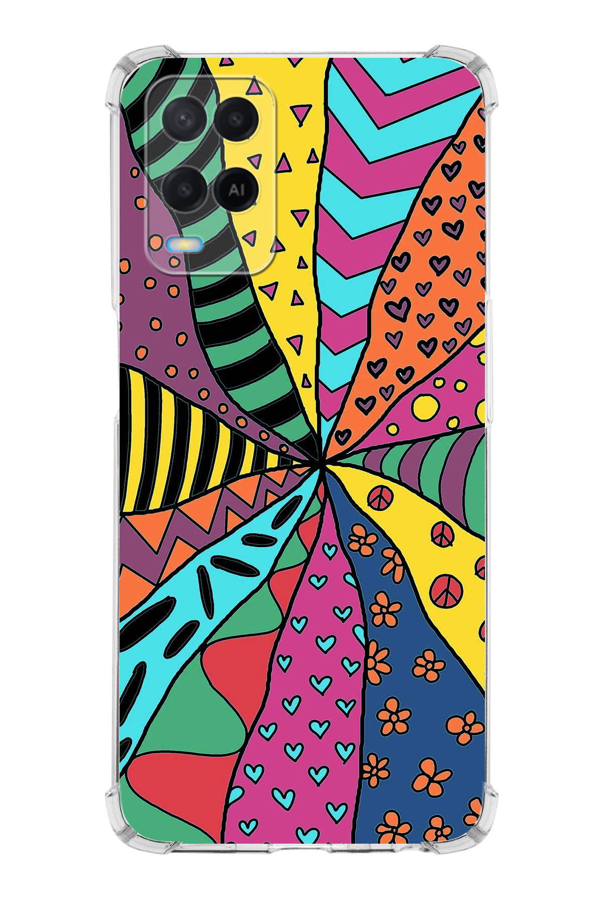 Oppo A54 4G Uyumlu Retro Color 4 Baskılı Şeffaf Köşe Korumalı Antişok Kılıf