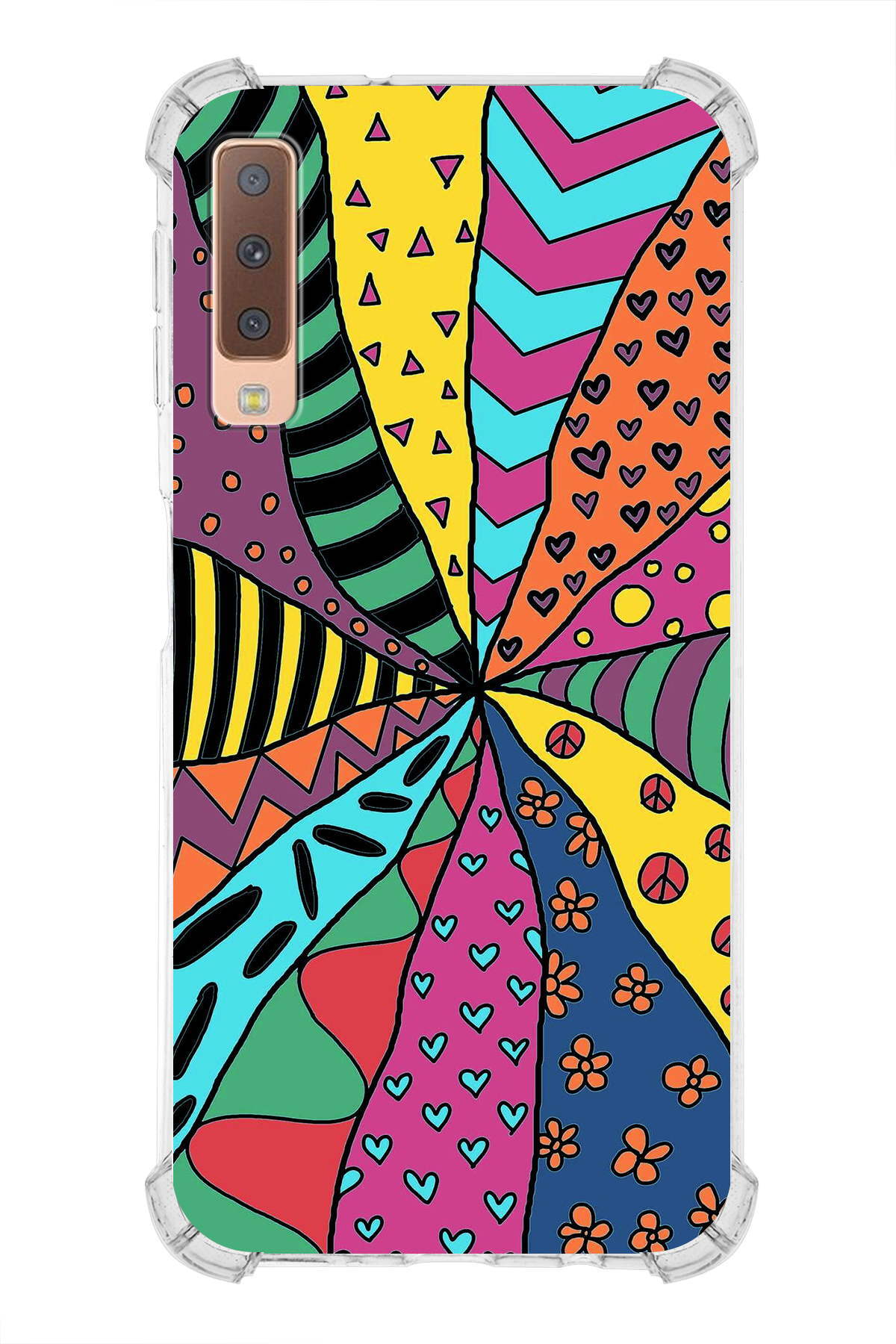 Samsung Galaxy A7 2018 Uyumlu Retro Color 4 Baskılı Şeffaf Köşe Korumalı Antişok Kılıf