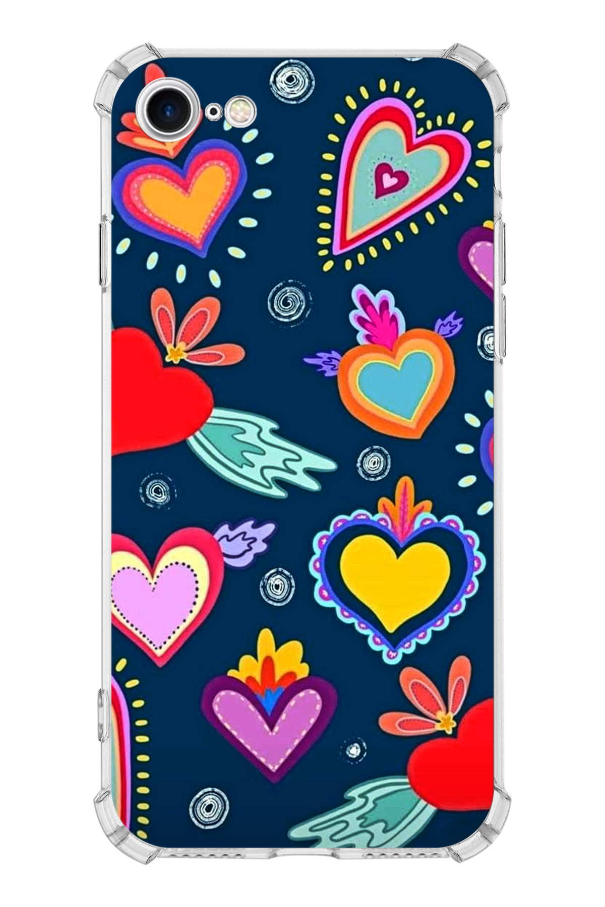 Apple iPhone SE 2020 Uyumlu Retro Color 3 Baskılı Şeffaf Köşe Korumalı Antişok Kılıf