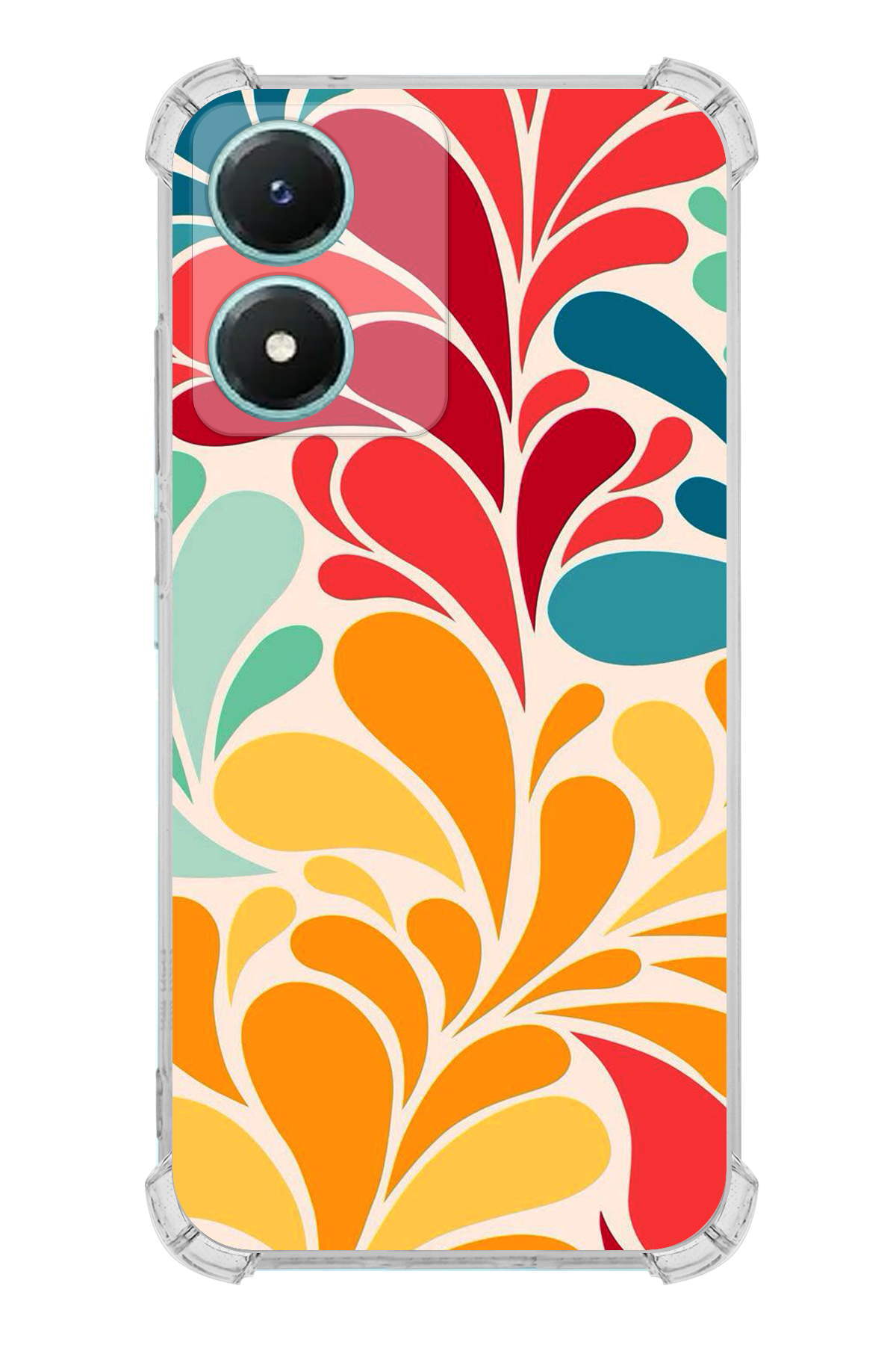 Vivo Y16 Uyumlu Retro Color 5 Baskılı Şeffaf Köşe Korumalı Antişok Kılıf