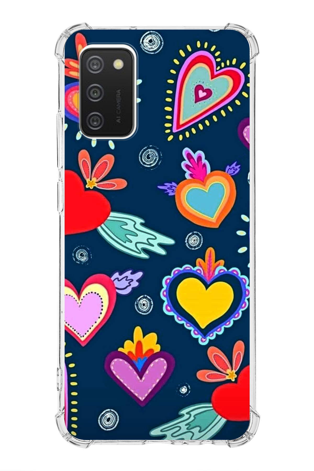 Samsung Galaxy A02s Uyumlu Retro Color 3 Baskılı Şeffaf Köşe Korumalı Antişok Kılıf