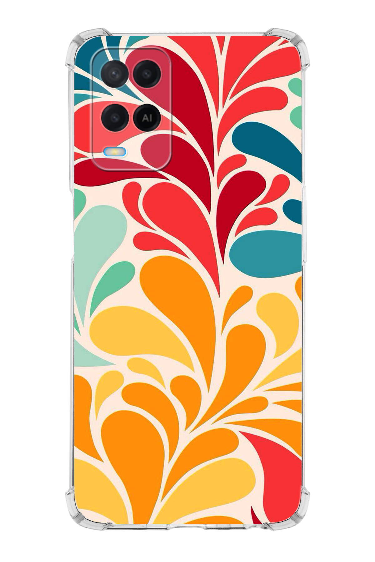 Oppo A54 4G Uyumlu Retro Color 5 Baskılı Şeffaf Köşe Korumalı Antişok Kılıf