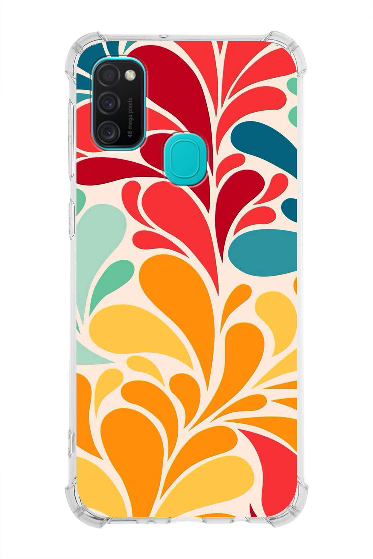 Samsung Galaxy M21 Uyumlu Retro Color 5 Baskılı Şeffaf Köşe Korumalı Antişok Kılıf