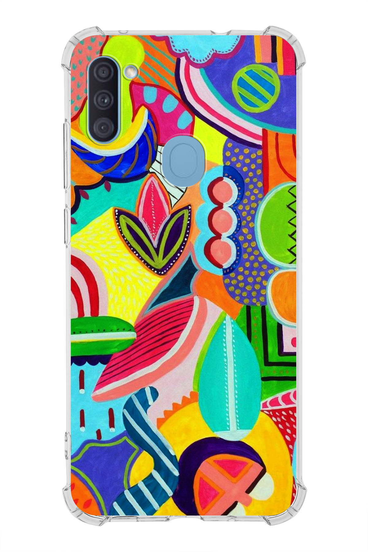 Samsung Galaxy A11 Uyumlu Retro Color 6 Baskılı Şeffaf Köşe Korumalı Antişok Kılıf