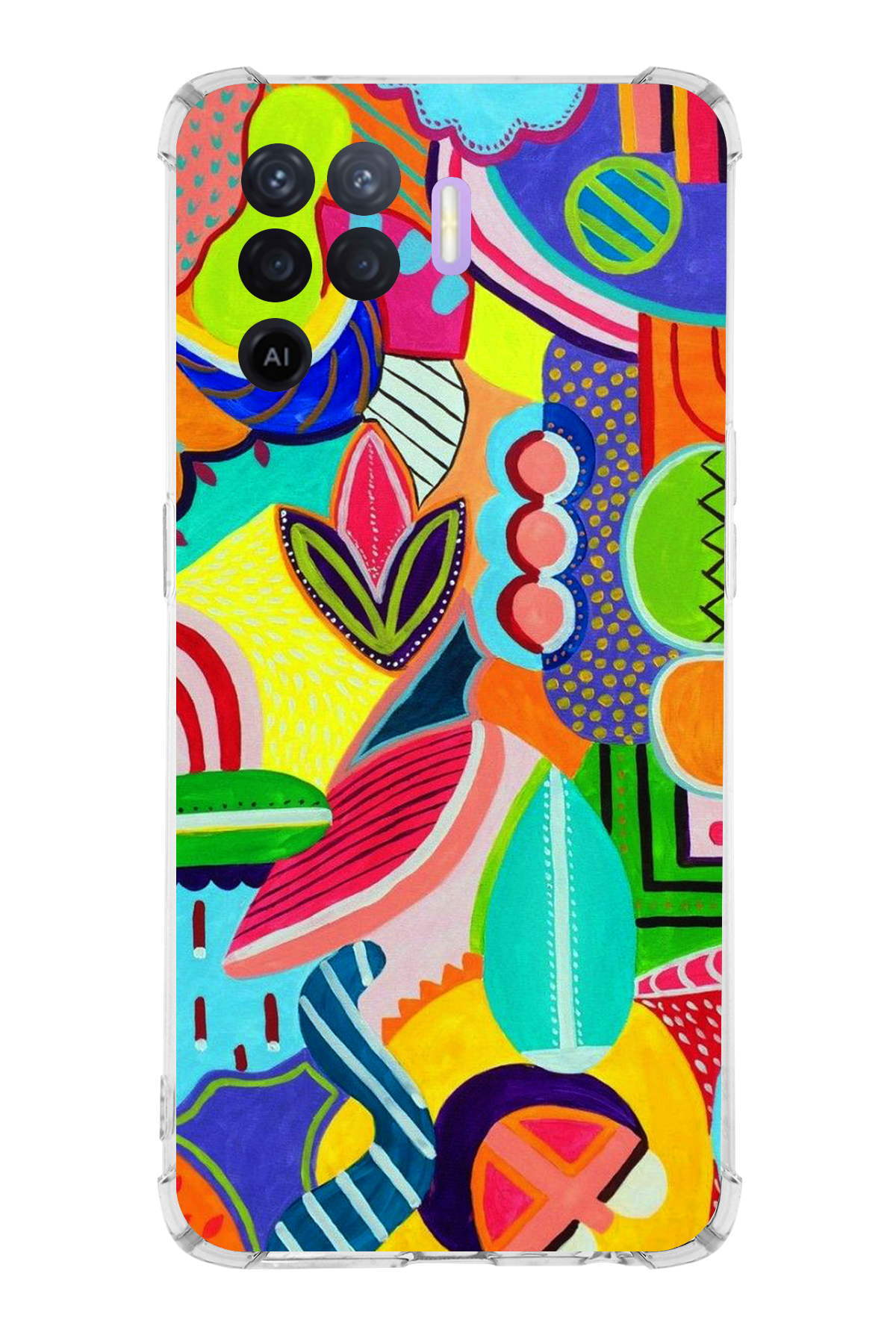 Oppo A94 Uyumlu Retro Color 6 Baskılı Şeffaf Köşe Korumalı Antişok Kılıf