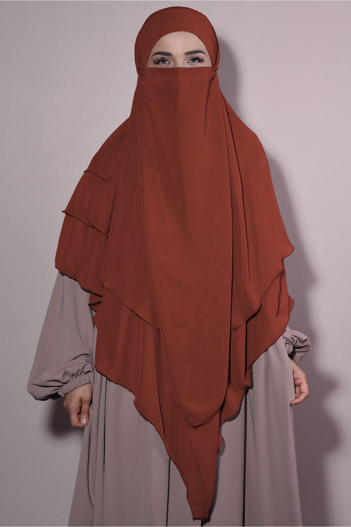 Nowa Scarf-Souffle Khimar Hijab with Veil Three Layers Chiffon Shawl Tile 1
