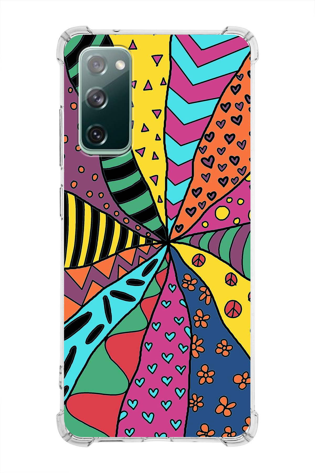 Samsung Galaxy S20 FE Uyumlu Retro Color 4 Baskılı Şeffaf Köşe Korumalı Antişok Kılıf