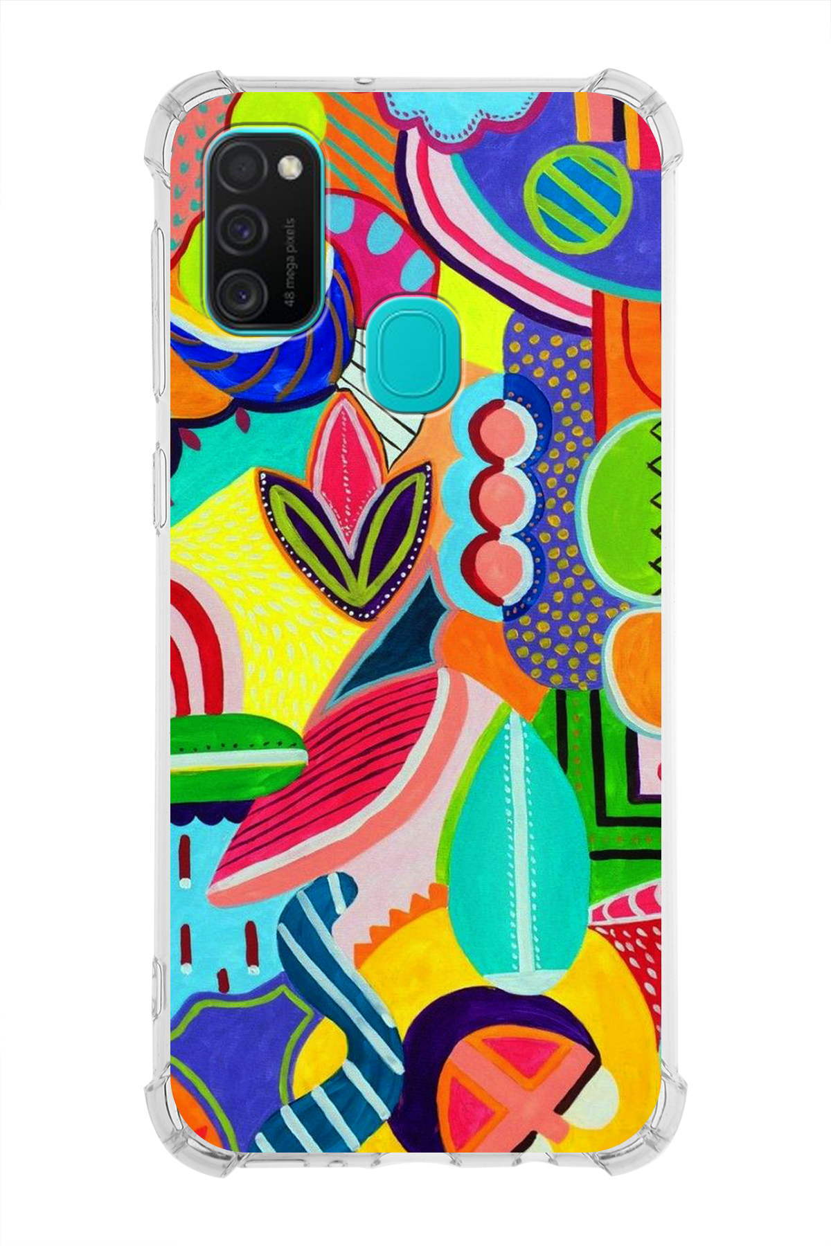 Samsung Galaxy M21 Uyumlu Retro Color 6 Baskılı Şeffaf Köşe Korumalı Antişok Kılıf