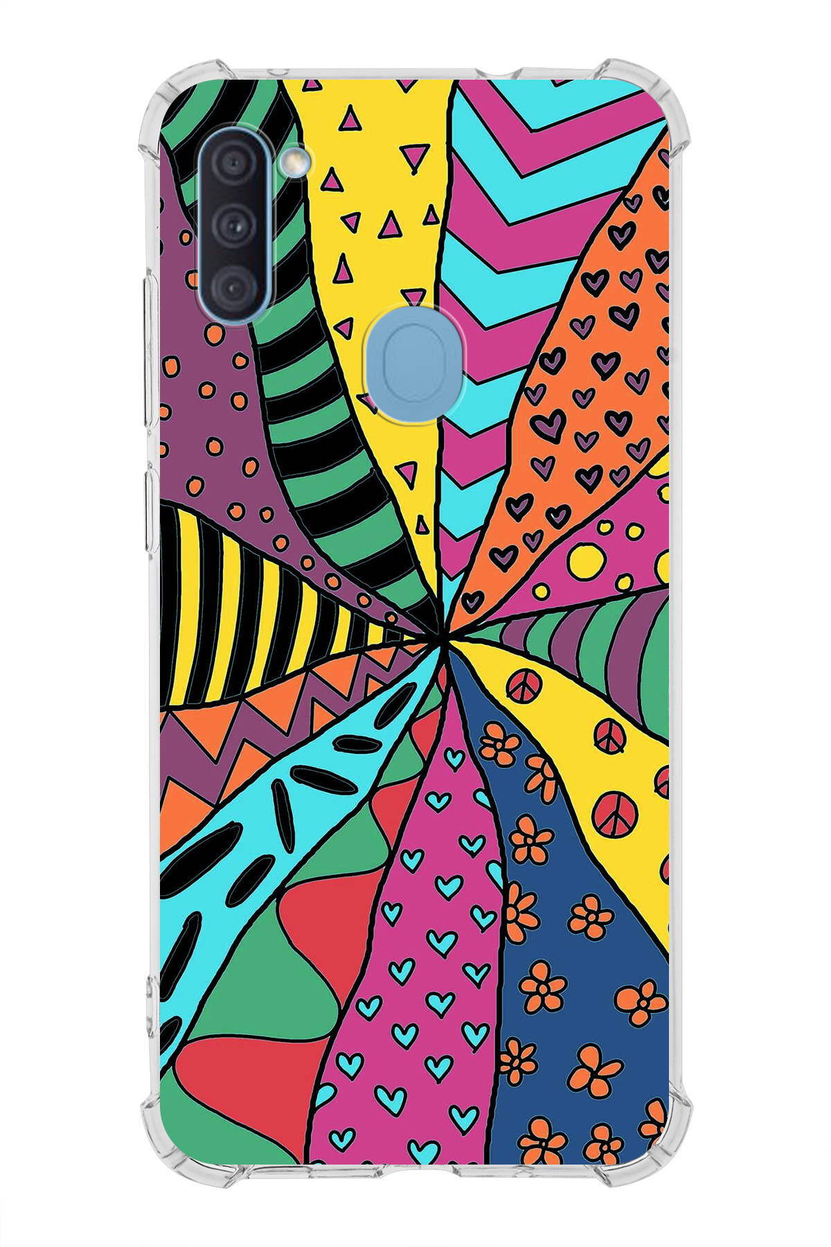 Samsung Galaxy A11 Uyumlu Retro Color 4 Baskılı Şeffaf Köşe Korumalı Antişok Kılıf