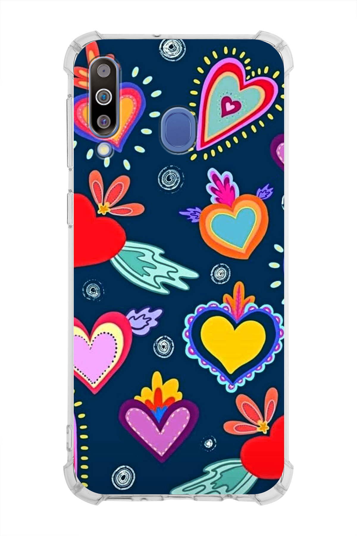 Samsung Galaxy M30 Uyumlu Retro Color 3 Baskılı Şeffaf Köşe Korumalı Antişok Kılıf