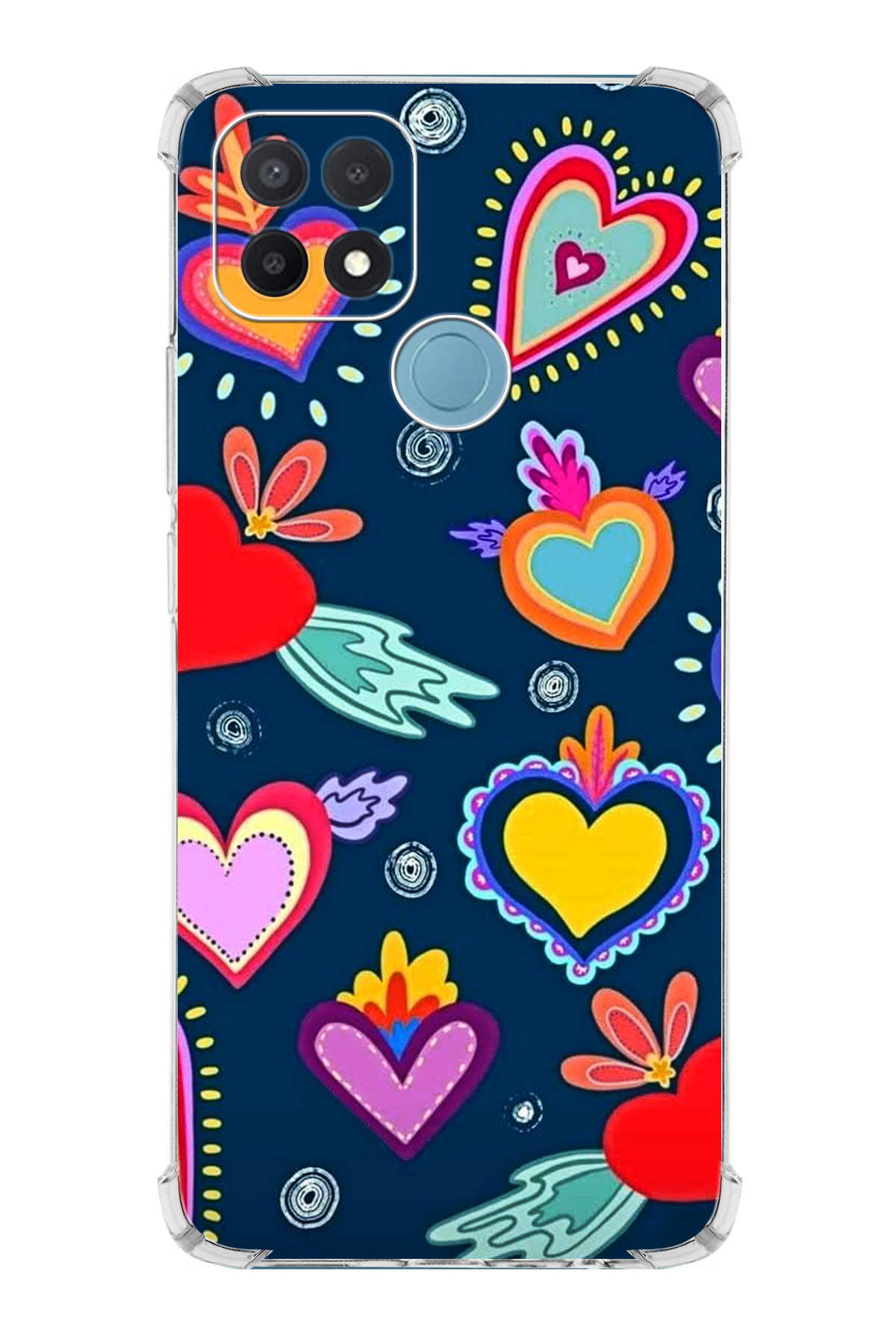 Oppo A15 Uyumlu Retro Color 3 Baskılı Şeffaf Köşe Korumalı Antişok Kılıf