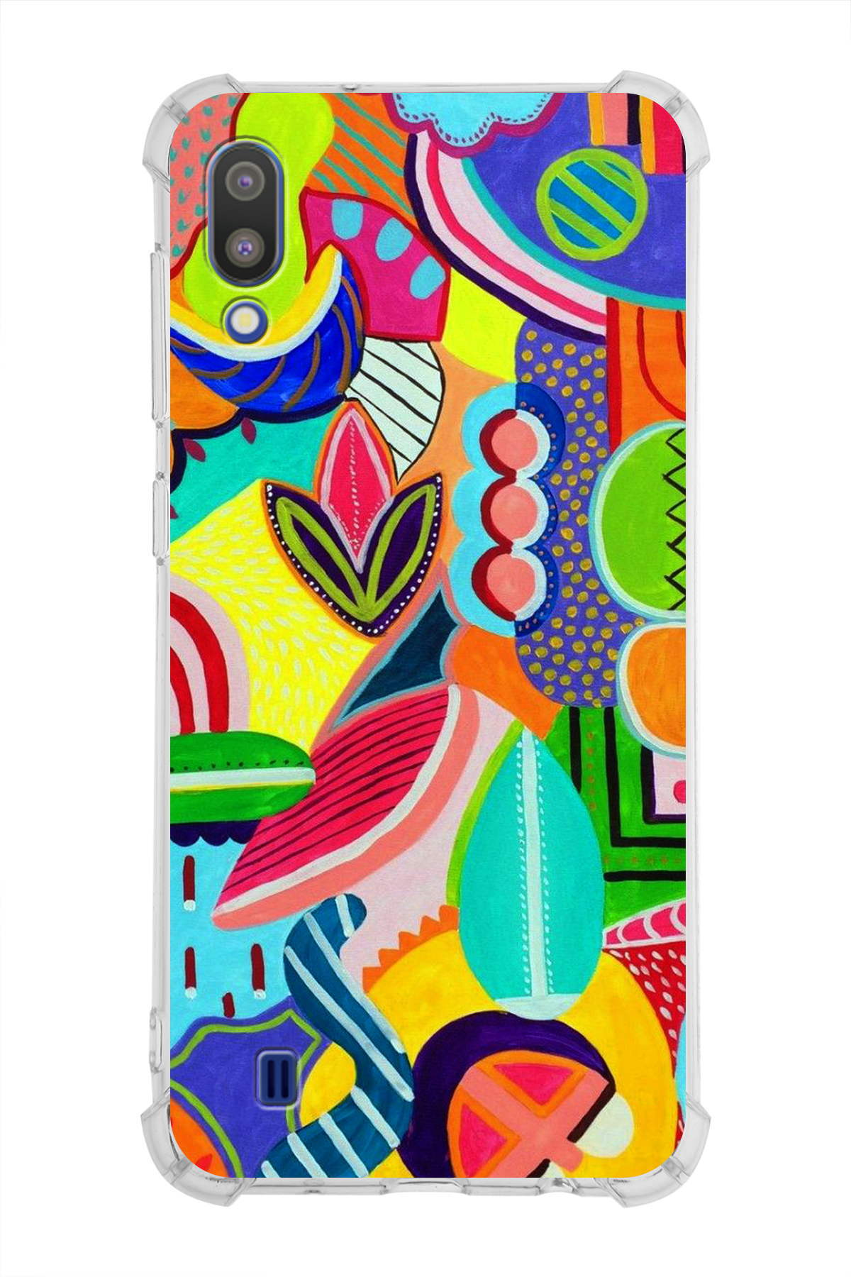 Samsung Galaxy M10 Uyumlu Retro Color 6 Baskılı Şeffaf Köşe Korumalı Antişok Kılıf