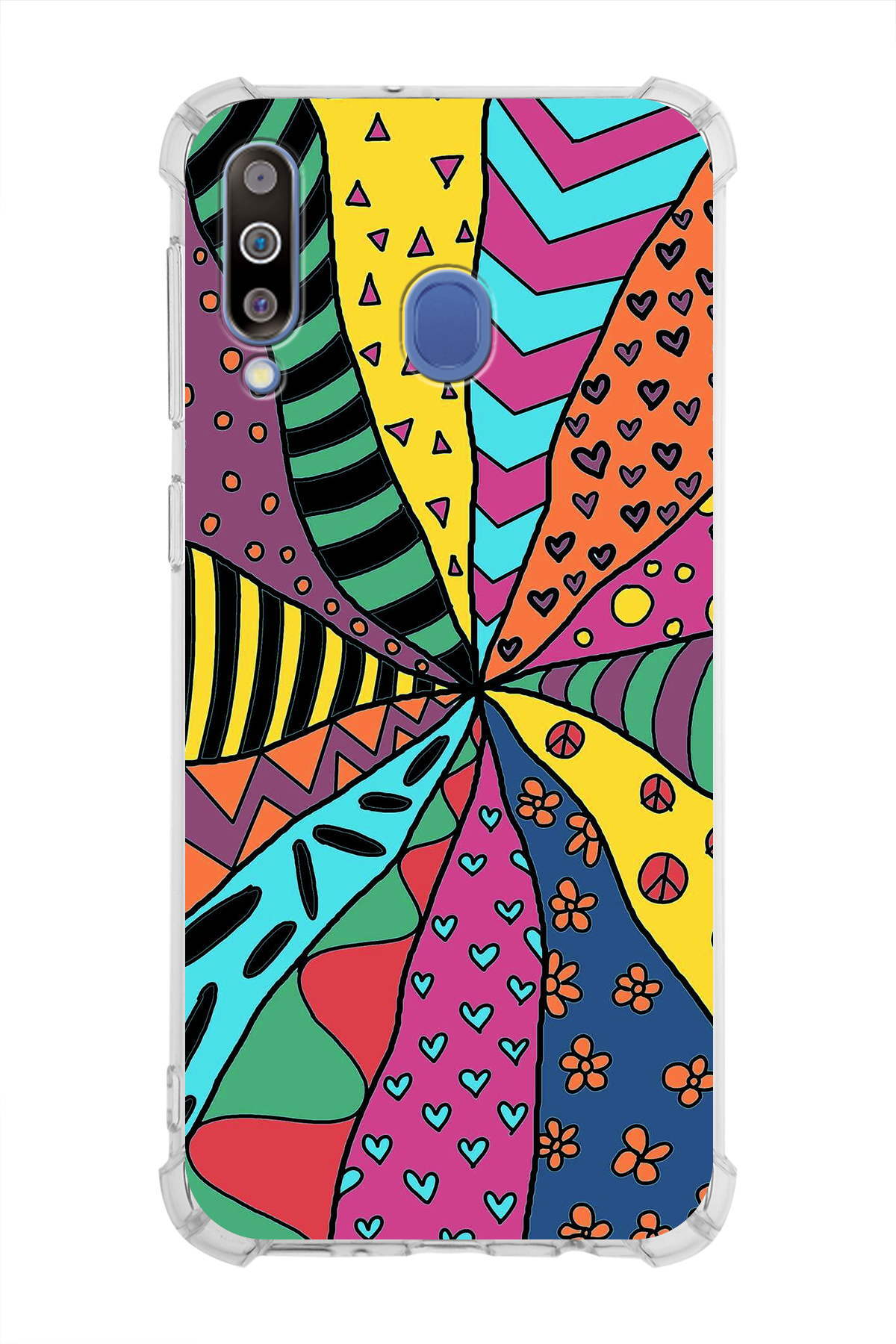 Samsung Galaxy M30 Uyumlu Retro Color 4 Baskılı Şeffaf Köşe Korumalı Antişok Kılıf