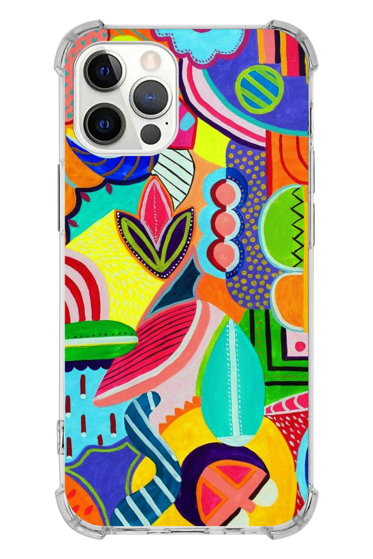 Apple iPhone 12 Pro Uyumlu Retro Color 6 Baskılı Şeffaf Köşe Korumalı Antişok Kılıf