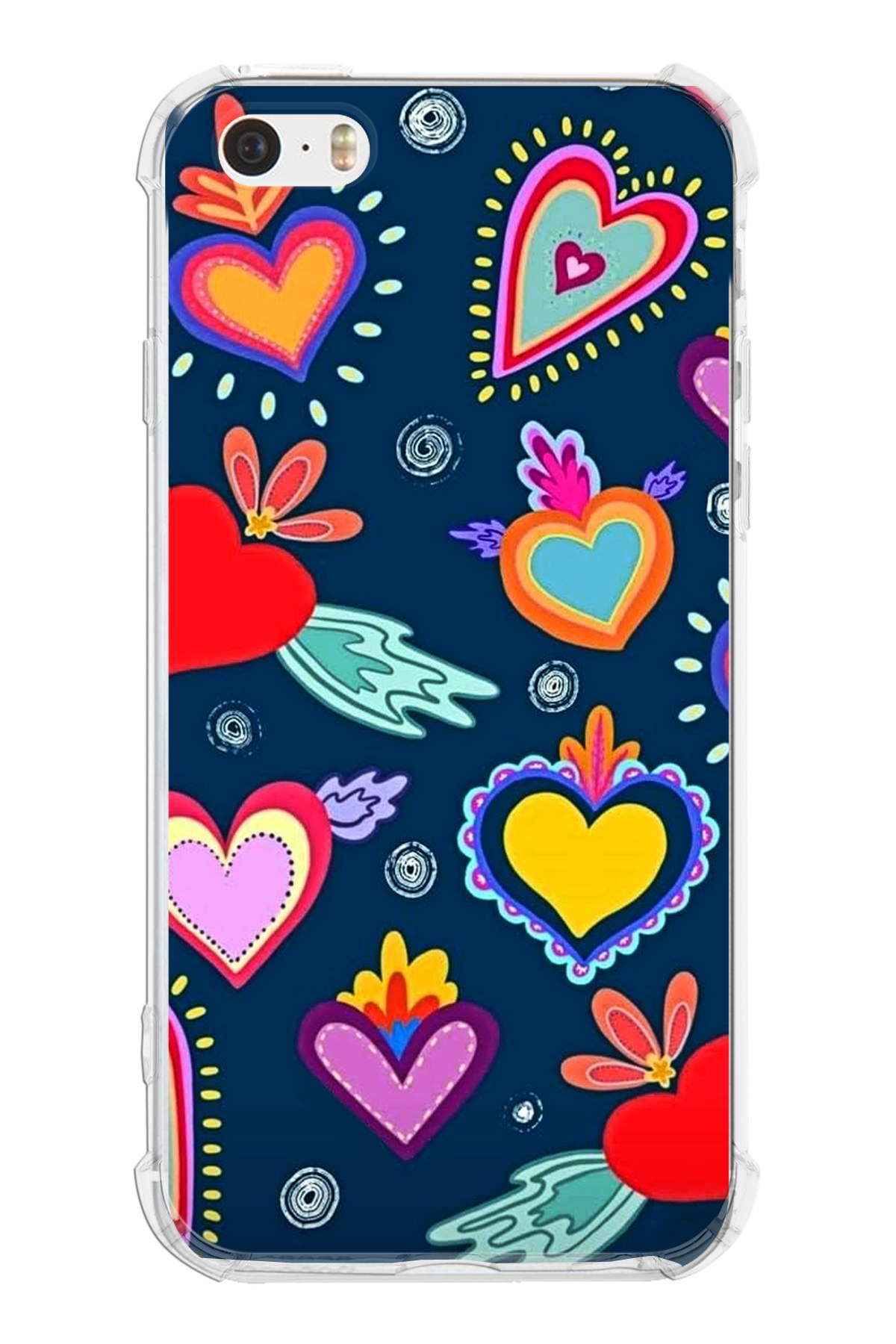 Apple iPhone 5S Uyumlu Retro Color 3 Baskılı Şeffaf Köşe Korumalı Antişok Kılıf