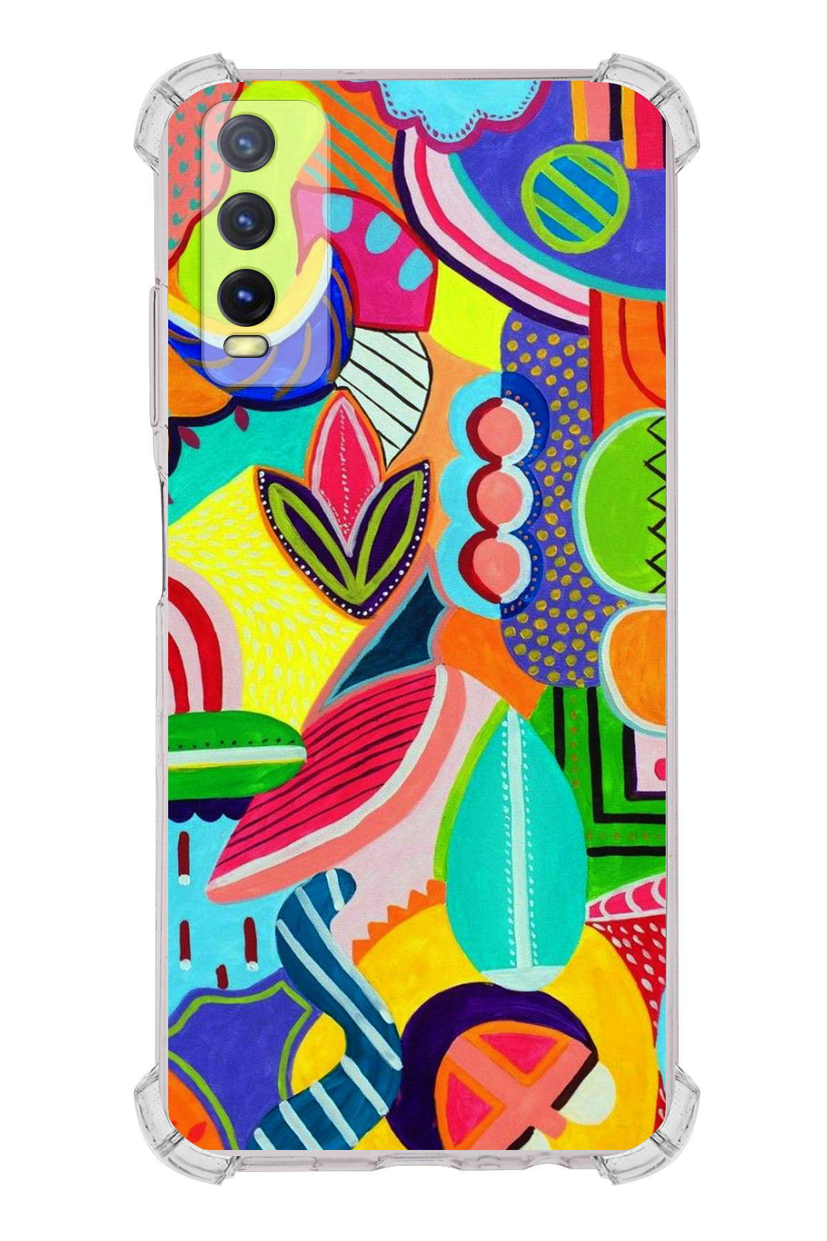 Vivo Y20 Uyumlu Retro Color 6 Baskılı Şeffaf Köşe Korumalı Antişok Kılıf