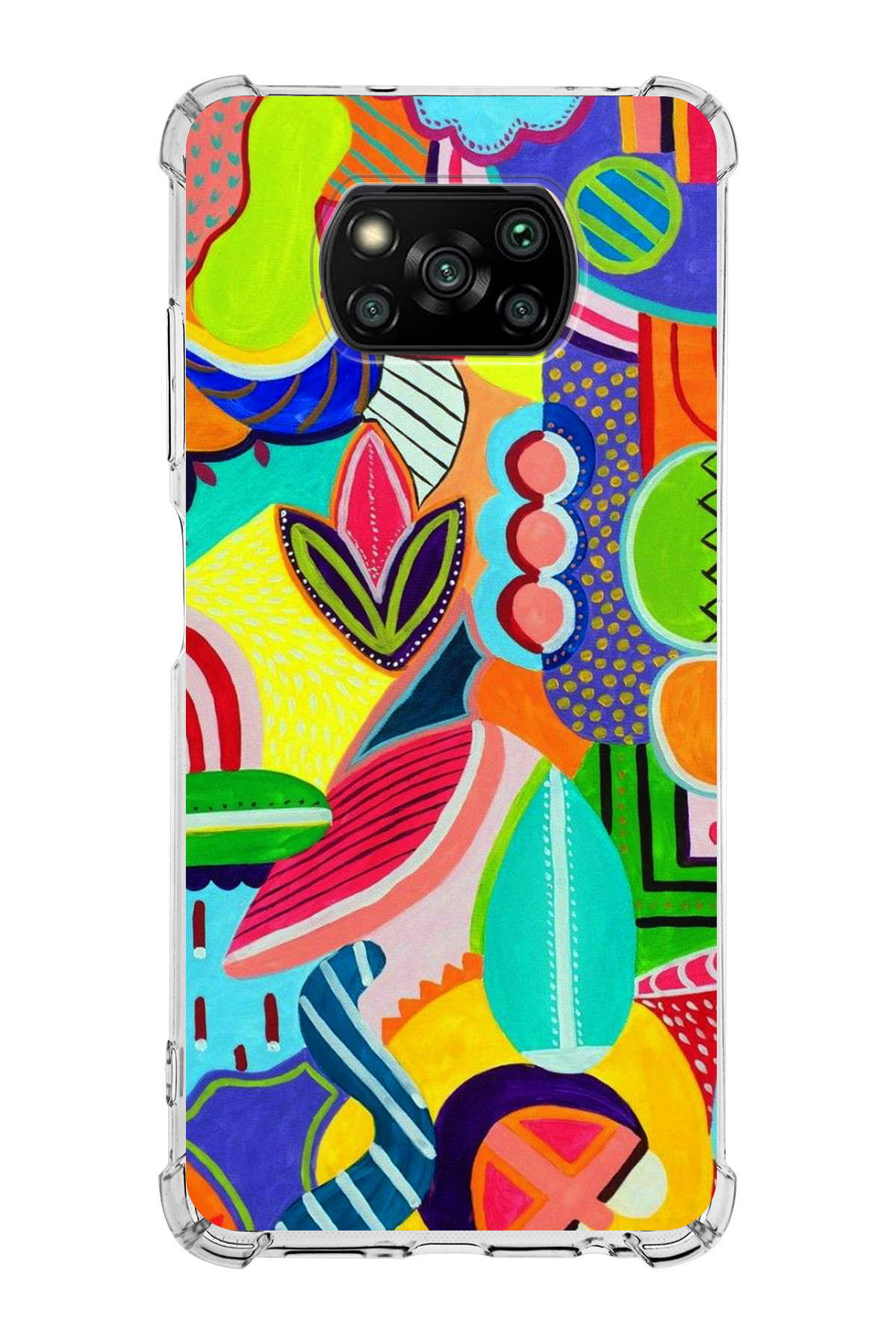 Poco X3 NFC Uyumlu Retro Color 6 Baskılı Şeffaf Köşe Korumalı Antişok Kılıf