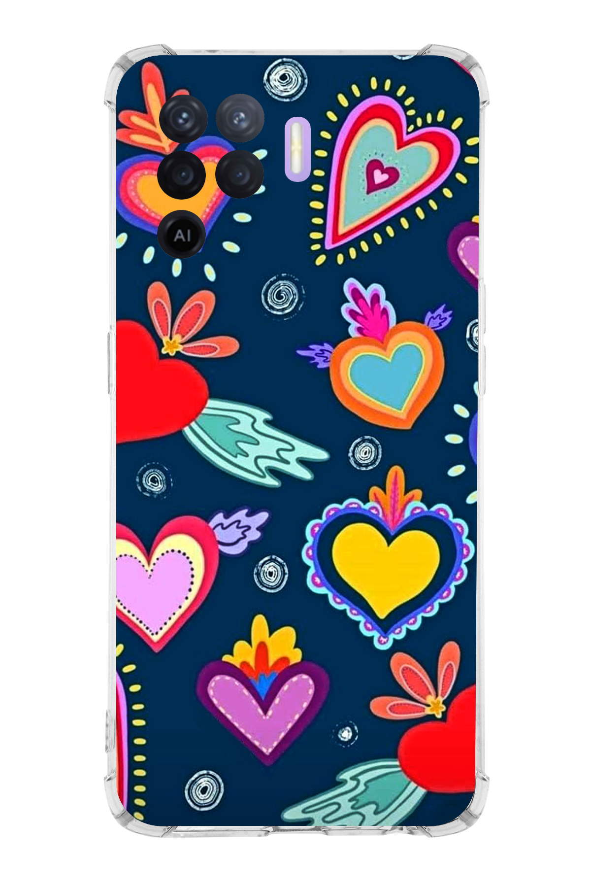 Oppo A94 Uyumlu Retro Color 3 Baskılı Şeffaf Köşe Korumalı Antişok Kılıf