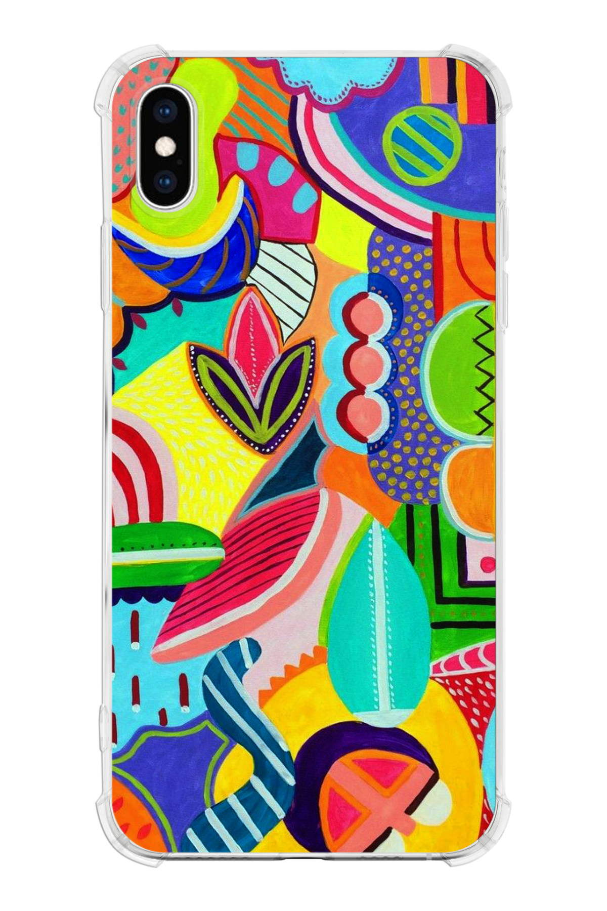 Apple iPhone XS Max Uyumlu Retro Color 6 Baskılı Şeffaf Köşe Korumalı Antişok Kılıf